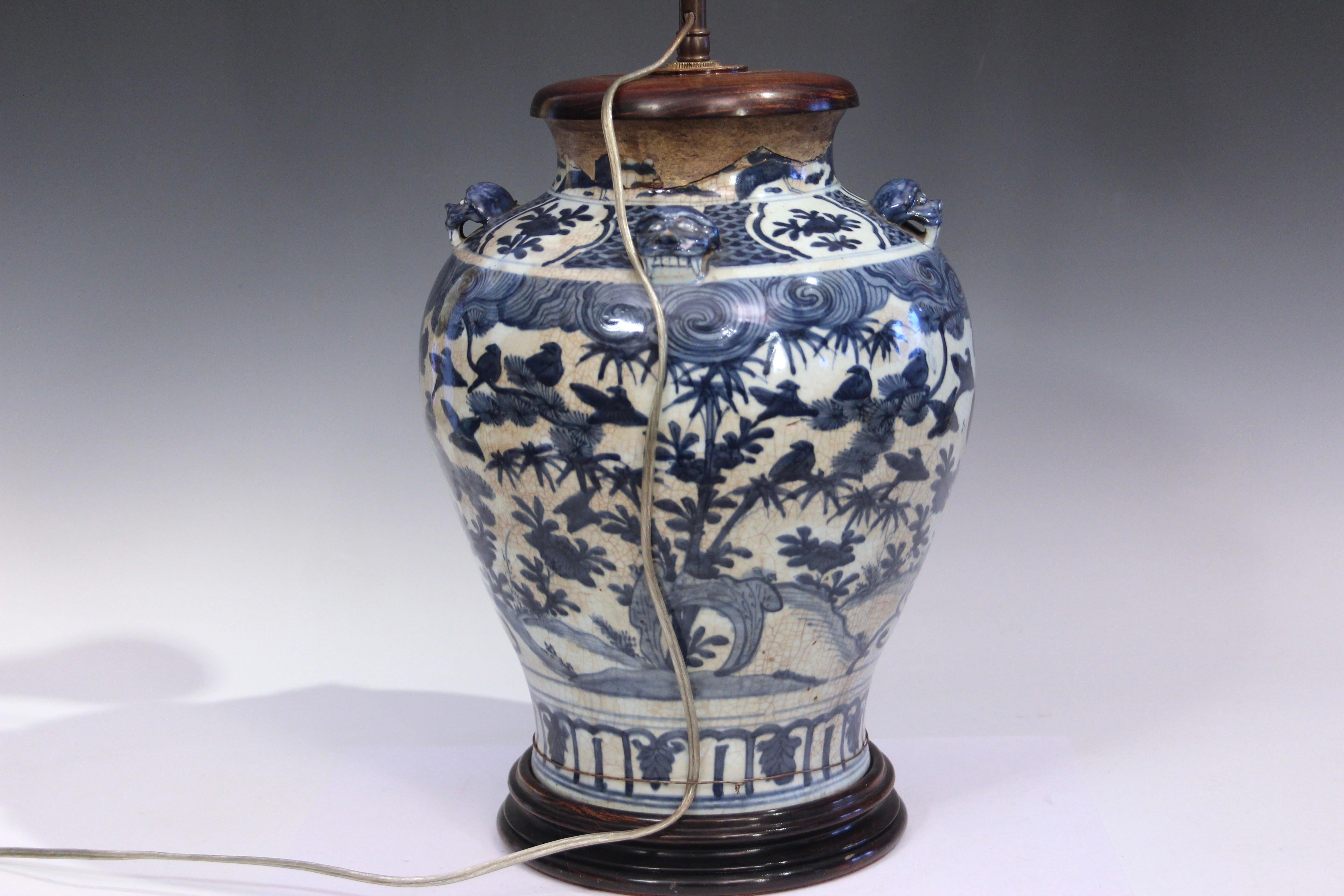 Antique Chinese Ming Porcelain Blue & White Vase Lamp 17th Century In Fair Condition In Wilton, CT