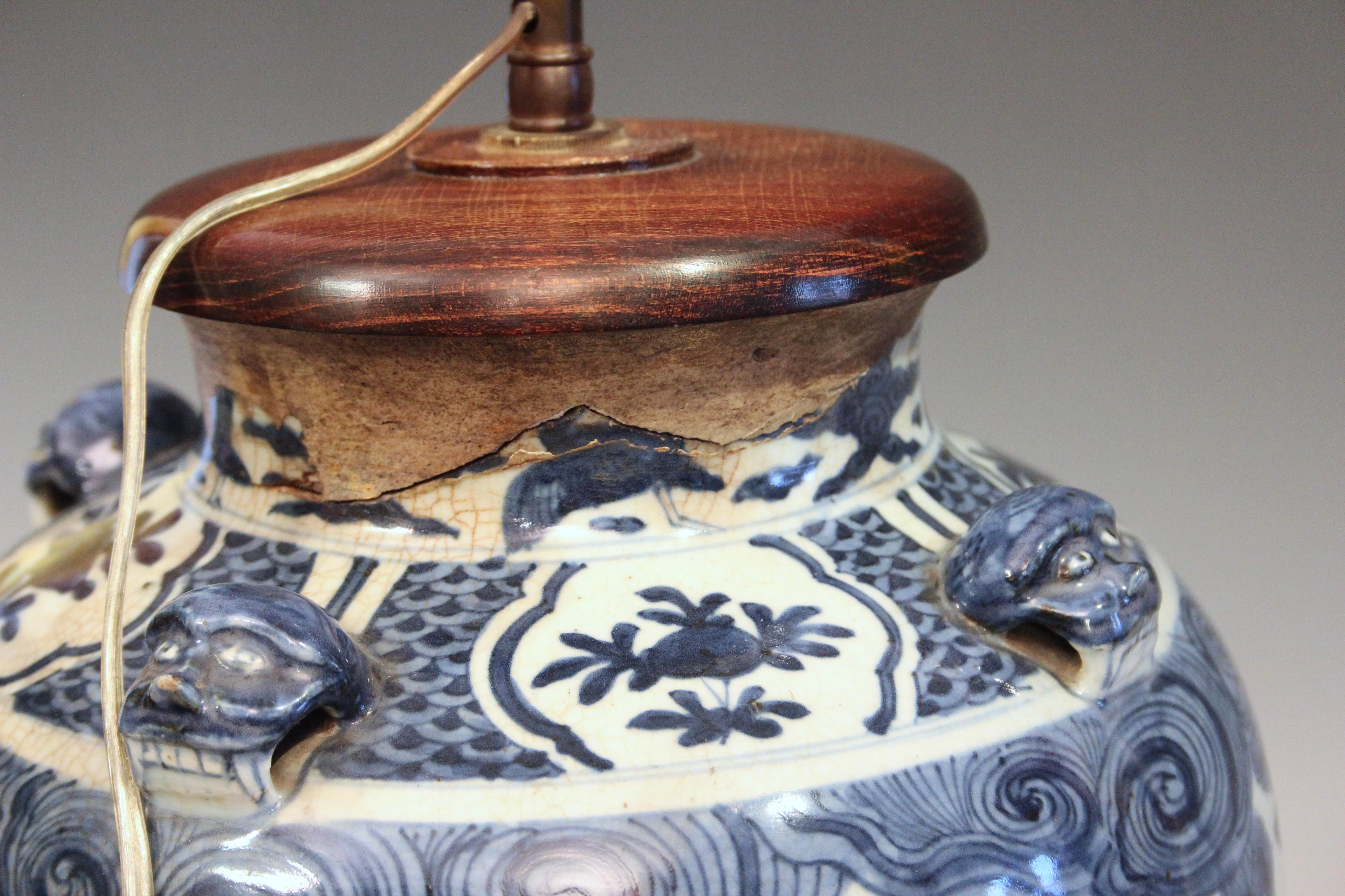 18th Century and Earlier Antique Chinese Ming Porcelain Blue & White Vase Lamp 17th Century