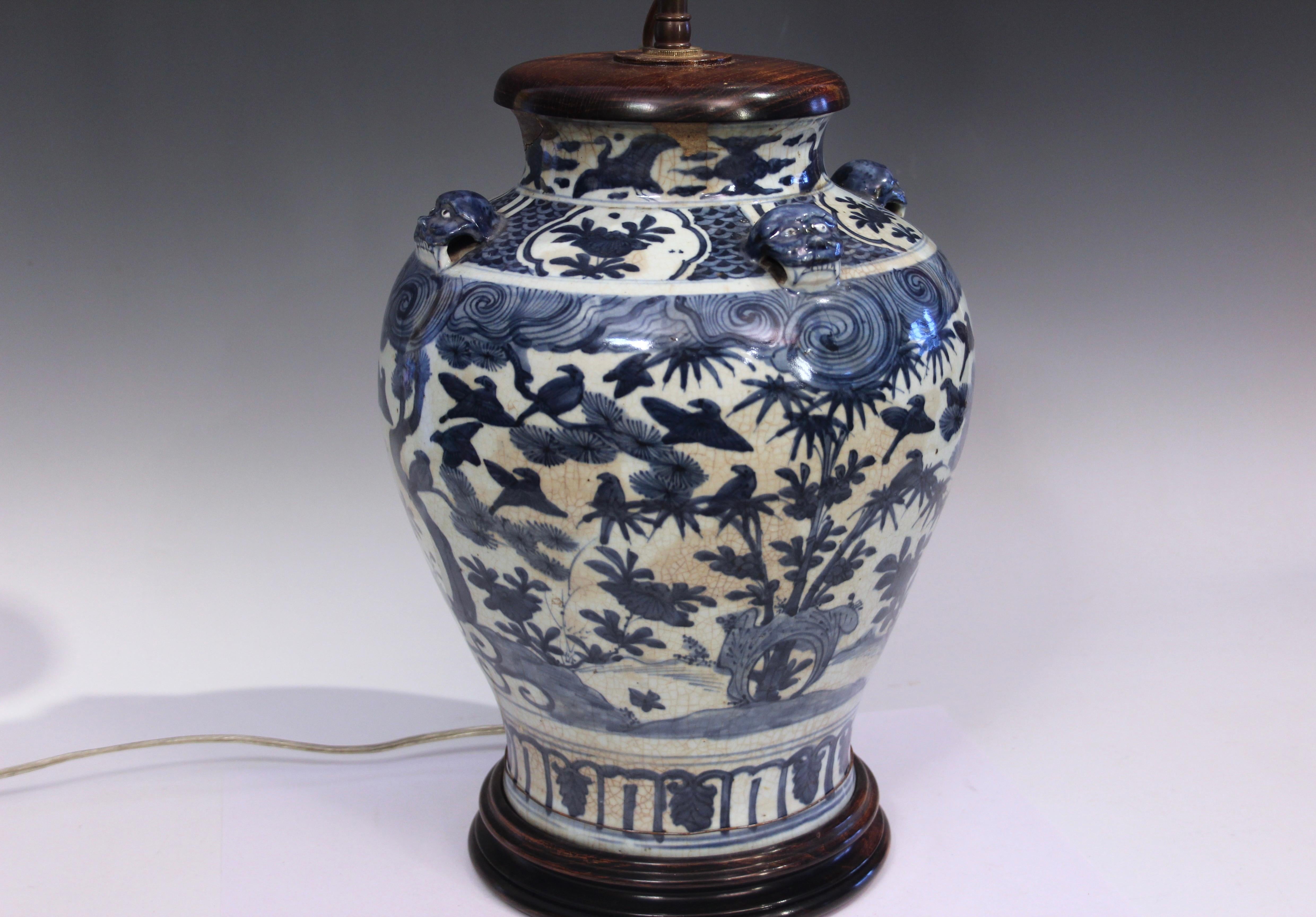 Antique Chinese Ming Porcelain Blue & White Vase Lamp 17th Century 3