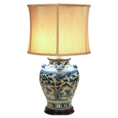 Antique Chinese Ming Porcelain Blue & White Vase Lamp 17th Century