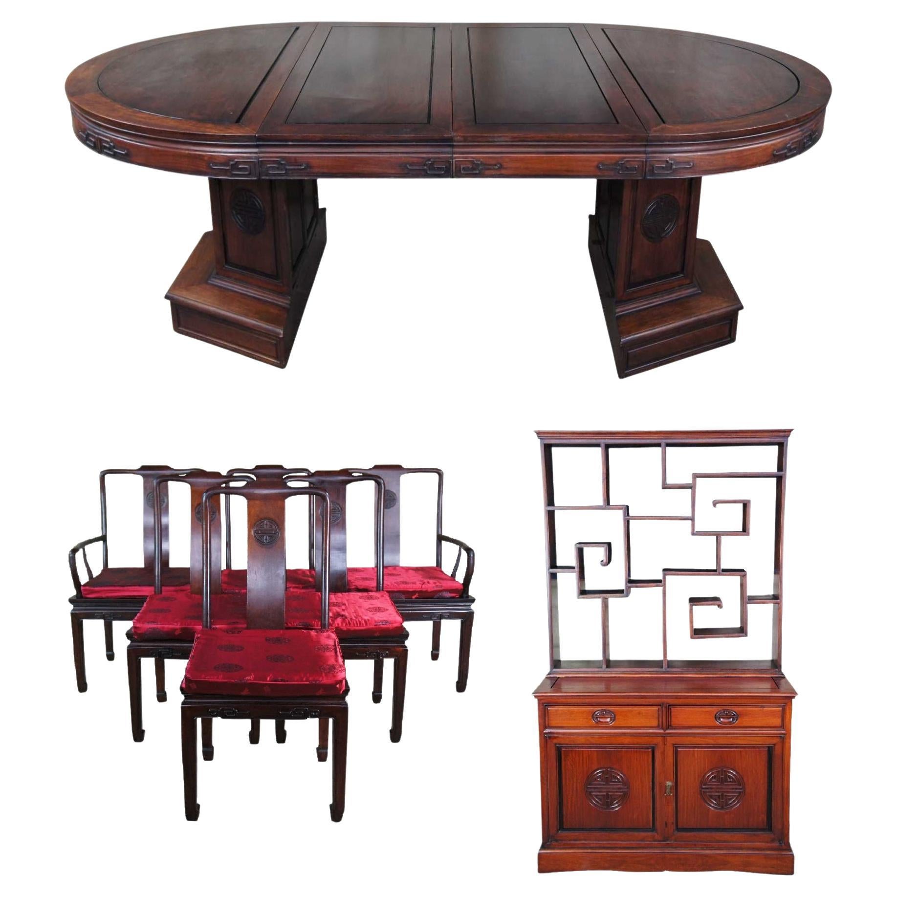 Antique Chinese Ming Rosewood Chinoiserie Dining Set Table Chairs Etagere Curio