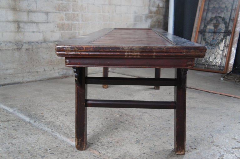 Antique Chinese Ming Style Carved Elm Split Reed Altar Bench Coffee ...