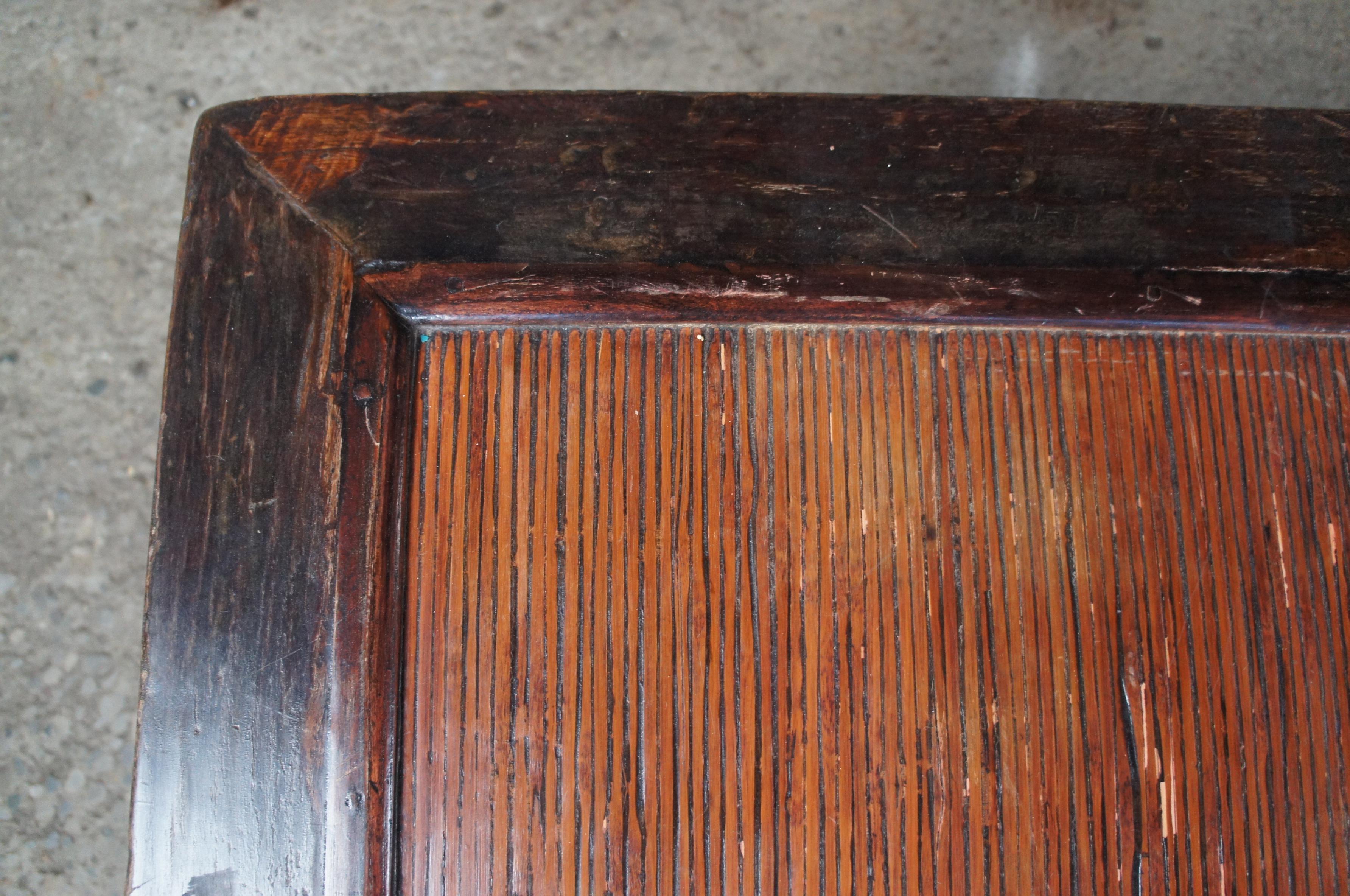 Antique Chinese Ming Style Carved Elm Split Reed Altar Bench Coffee Table 1