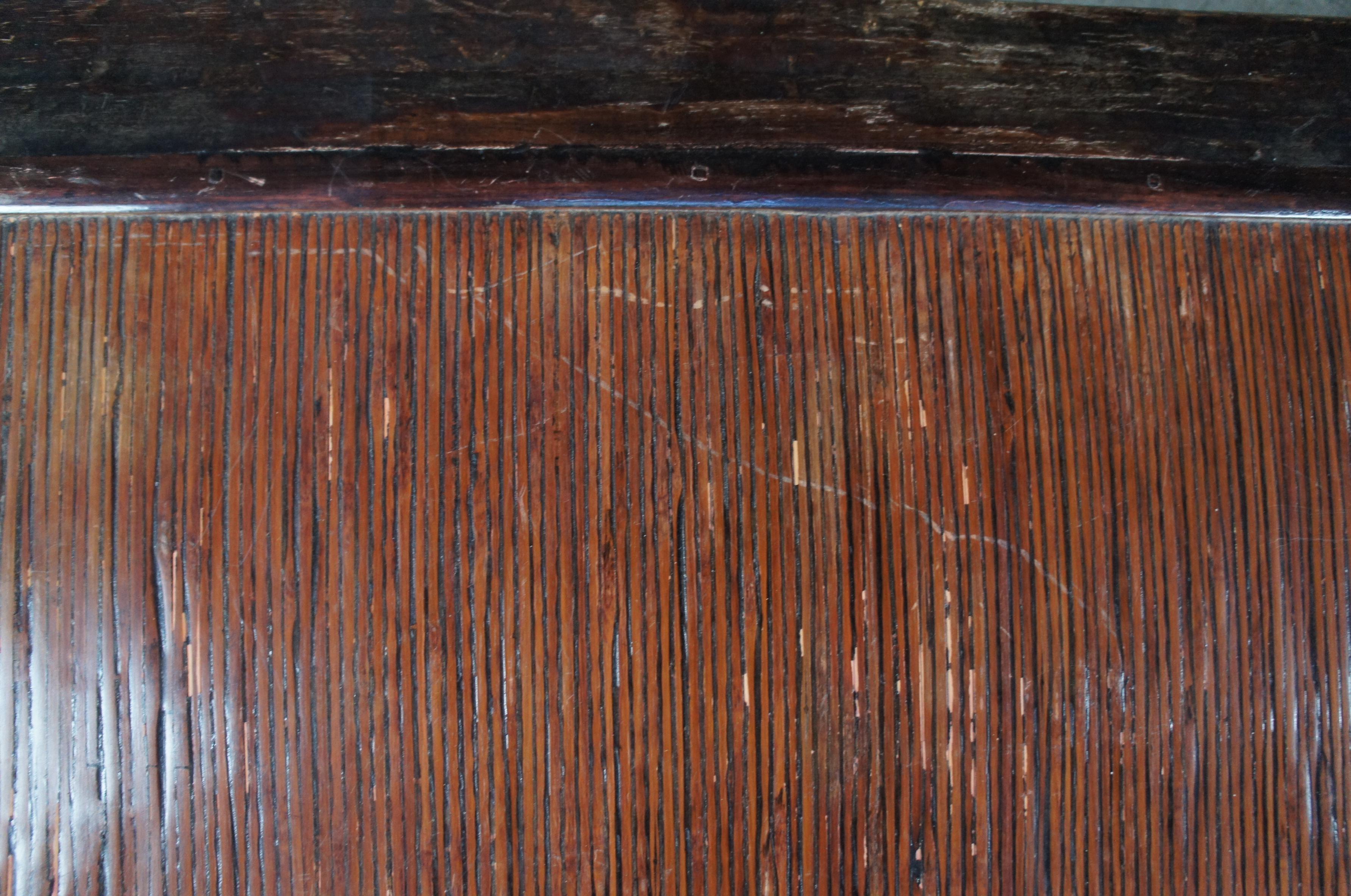 Antique Chinese Ming Style Carved Elm Split Reed Altar Bench Coffee Table 5