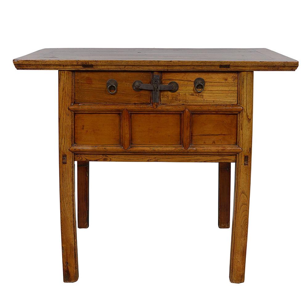 This beautiful antique console table has beautiful traditional Ming style simple plain design on the front drawer panel and legs. It features two drawers on the front. Both sides and back are finished. This table was made at about 1850 - 1900 using