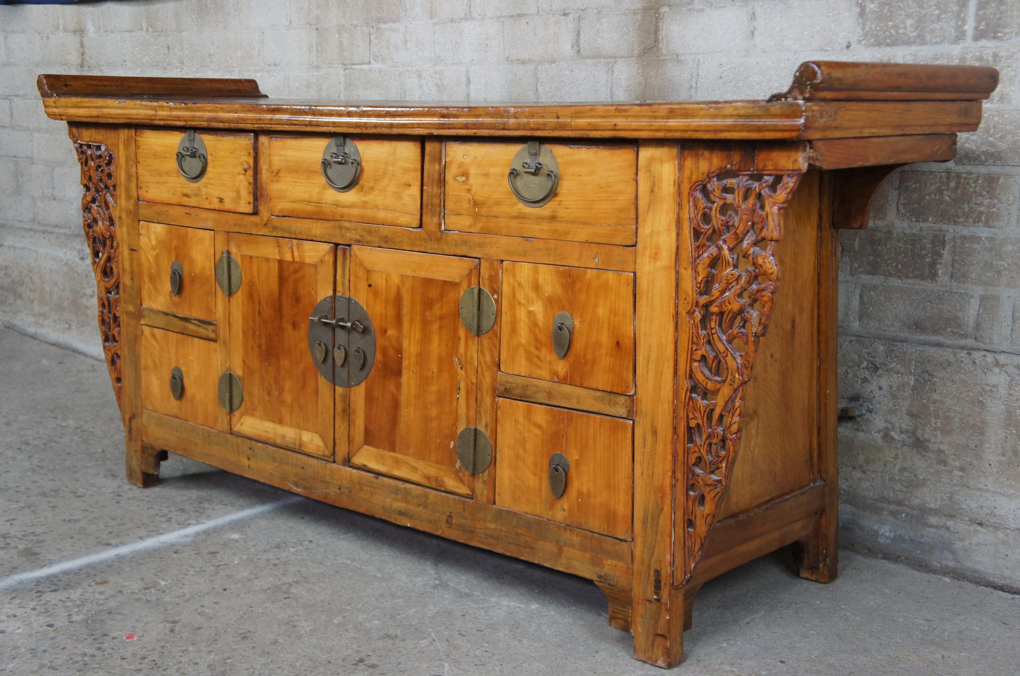 Antique Chinese Ming Style Elm Alter Cabinet Huanghuali Console Table Sideboard 2