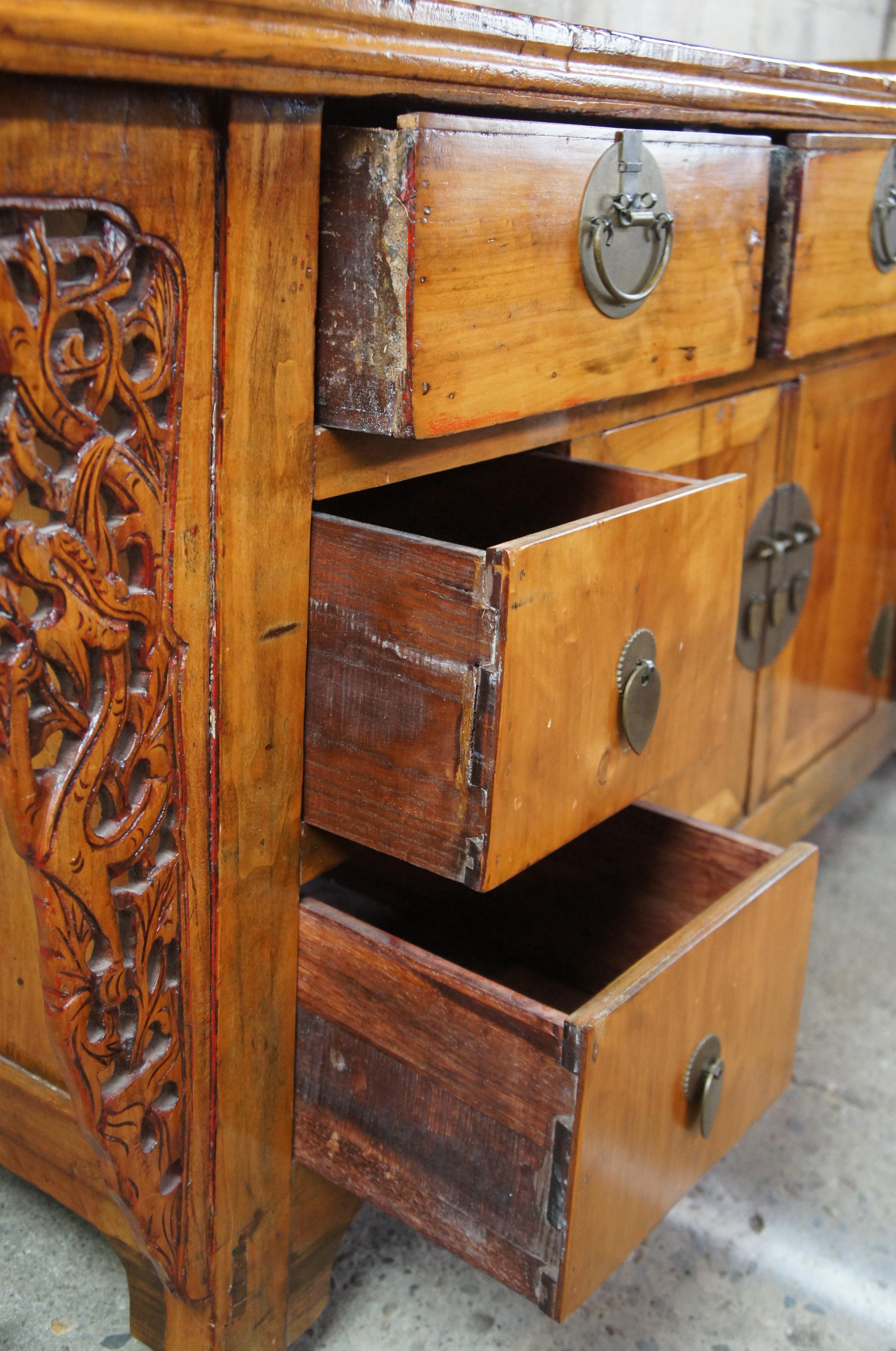 Carved Antique Chinese Ming Style Elm Alter Cabinet Huanghuali Console Table Sideboard