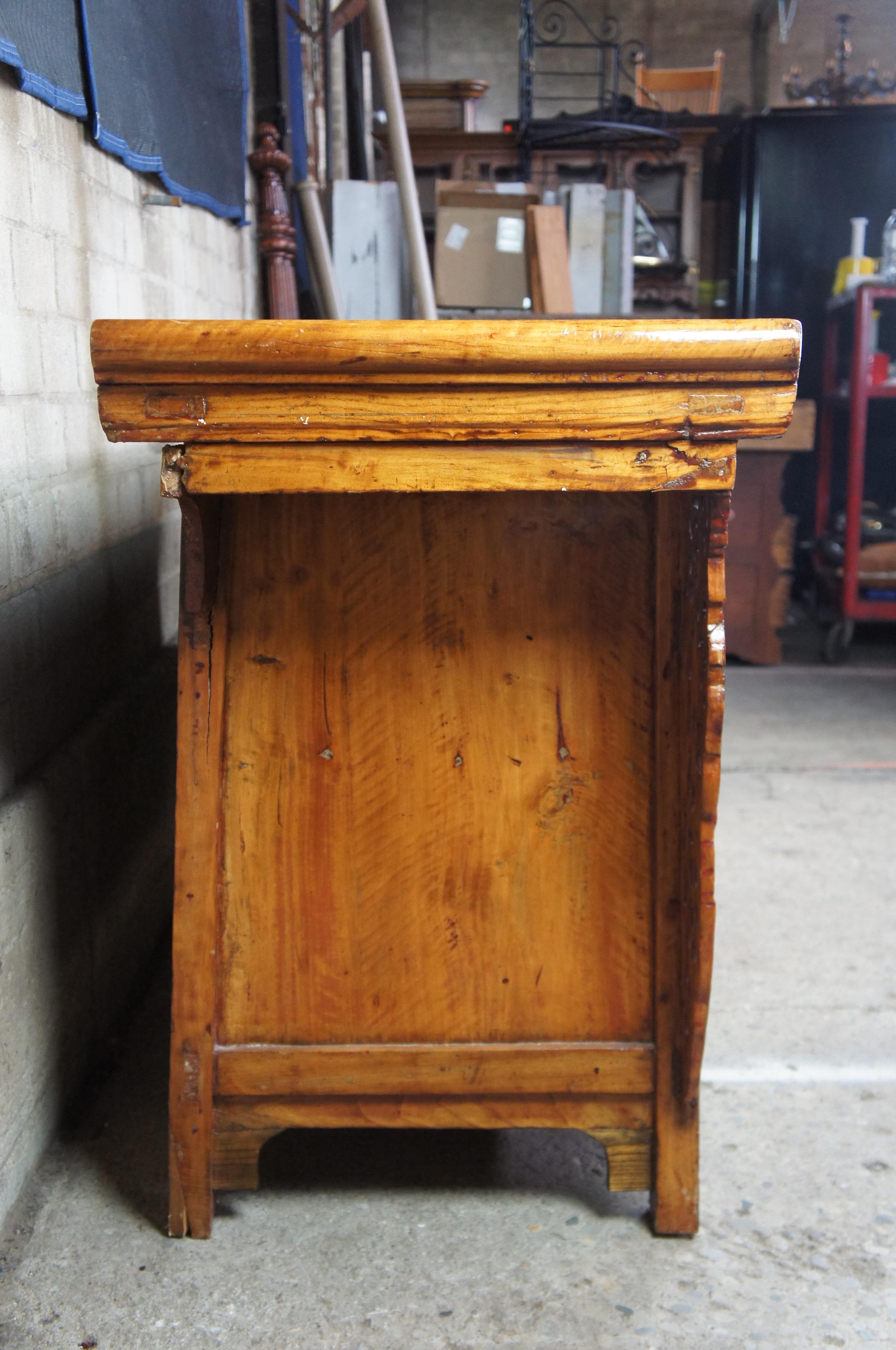 19th Century Antique Chinese Ming Style Elm Alter Cabinet Huanghuali Console Table Sideboard