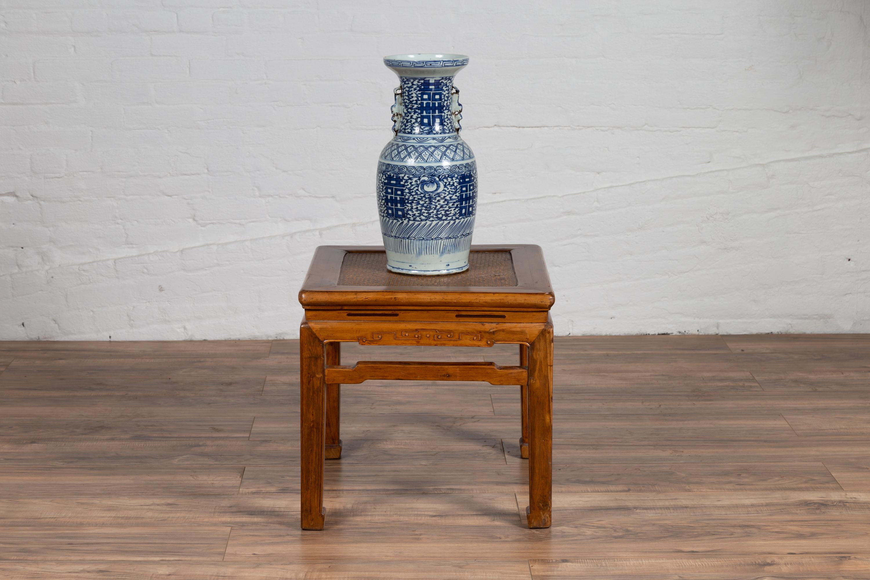 Antique Chinese Ming Style Elmwood Waisted Side Table with Horsehoof Legs For Sale 2