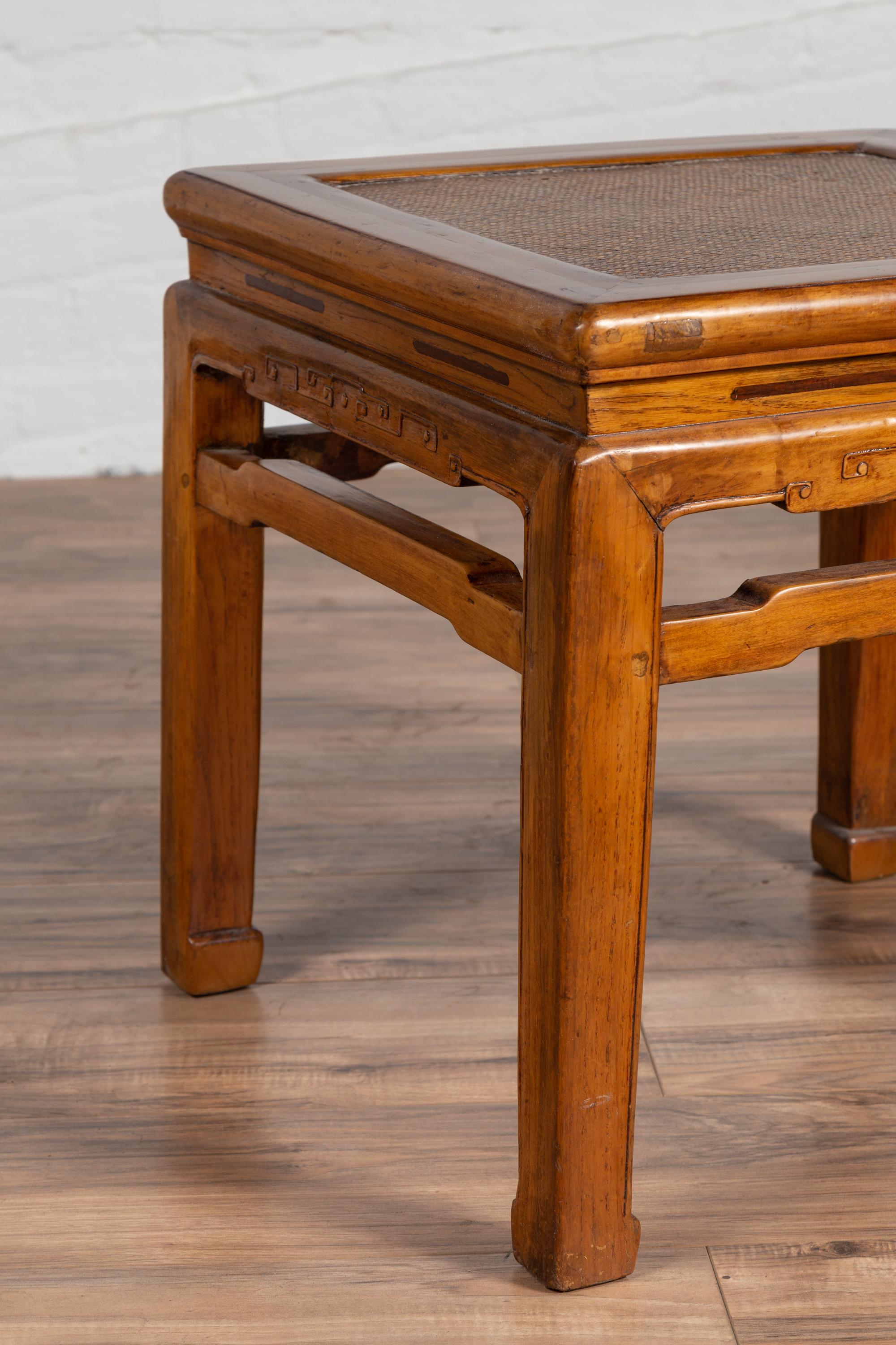 20th Century Antique Chinese Ming Style Elmwood Waisted Side Table with Horsehoof Legs For Sale