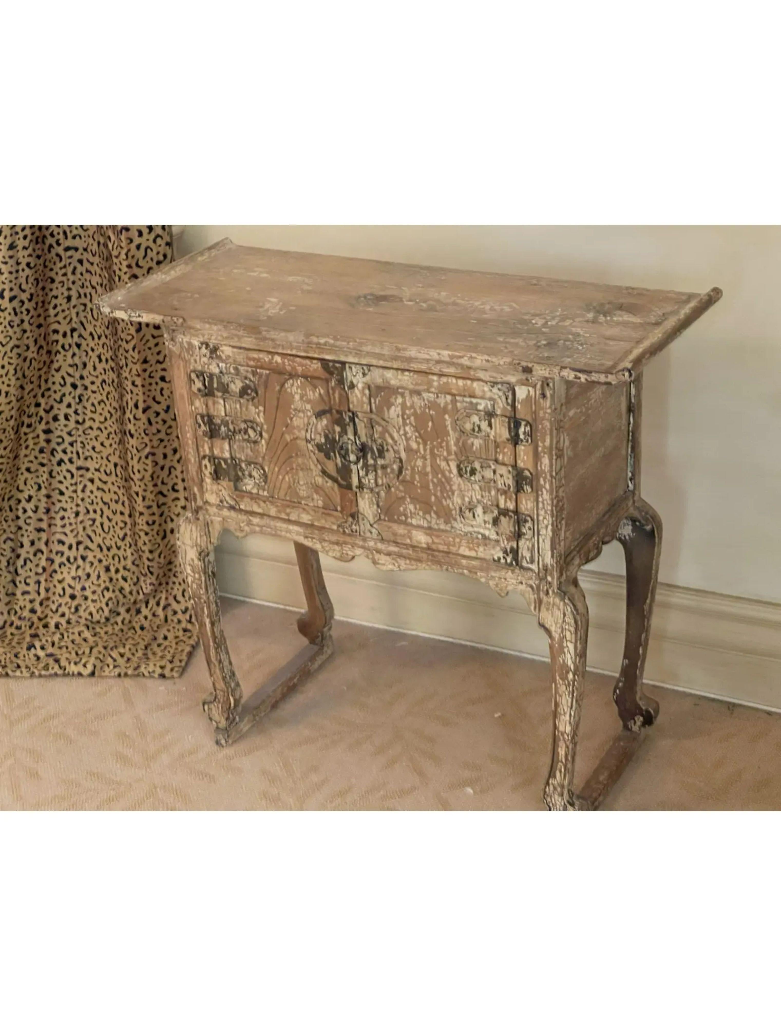 20th Century Antique Chinese Ming Style Side Table with Crackle Finish