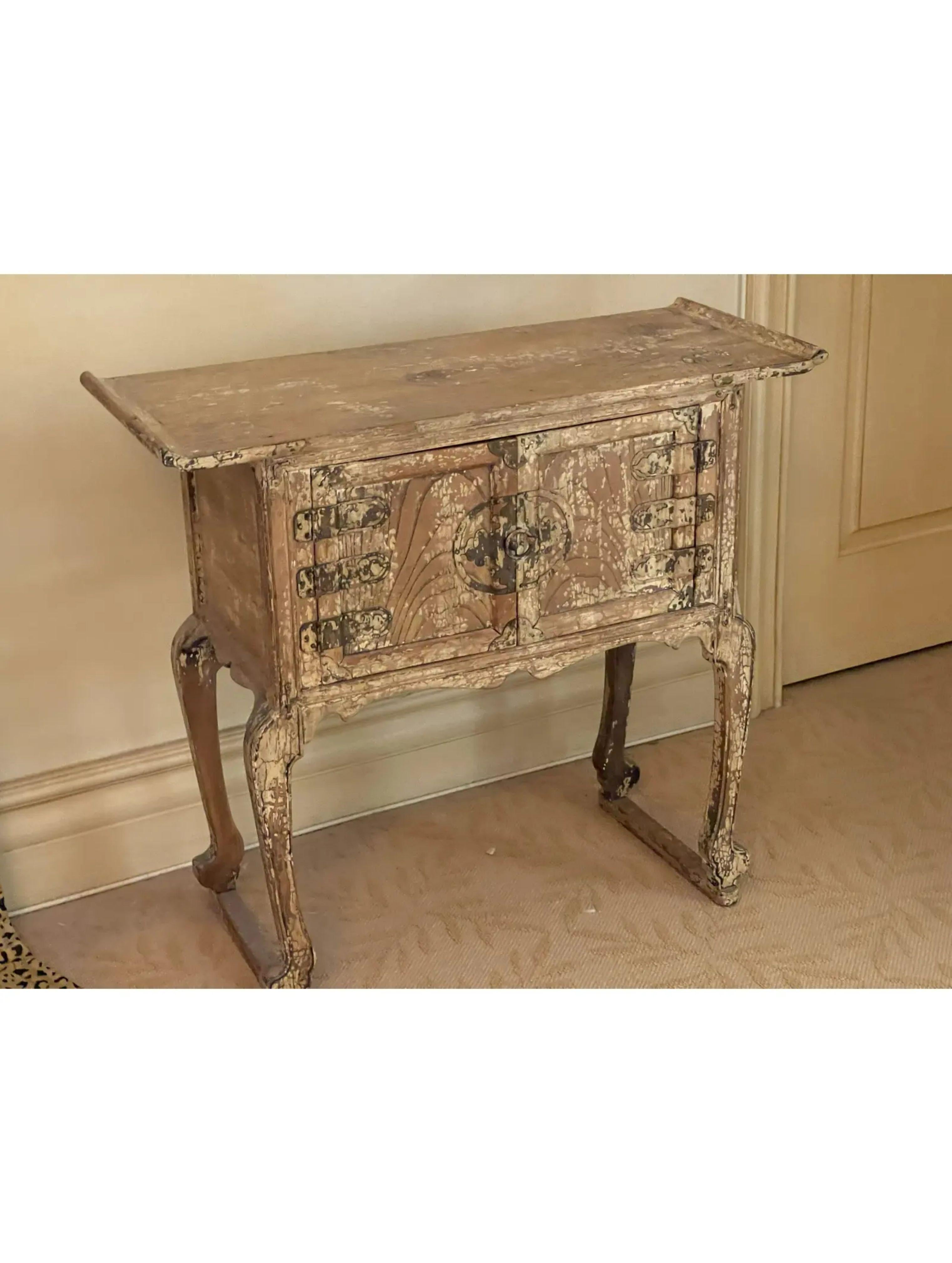 Wood Antique Chinese Ming Style Side Table with Crackle Finish