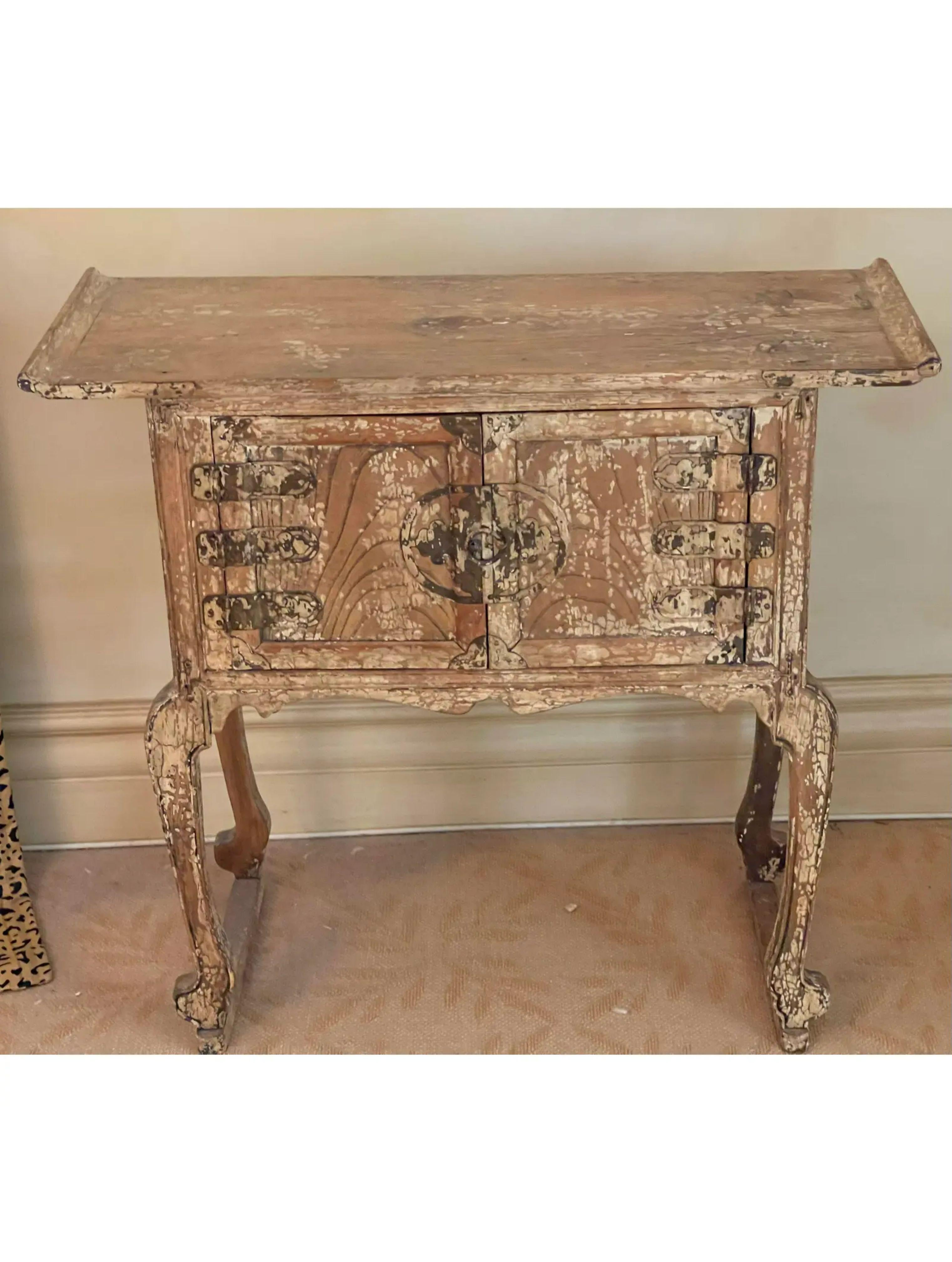 Antique Chinese Ming Style Side Table with Crackle Finish 1
