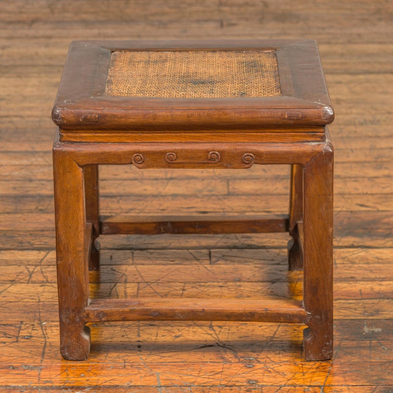 Ming Stool Antique Chinese Ming Style Waisted Stool with Horsehoof Legs and Rattan ...