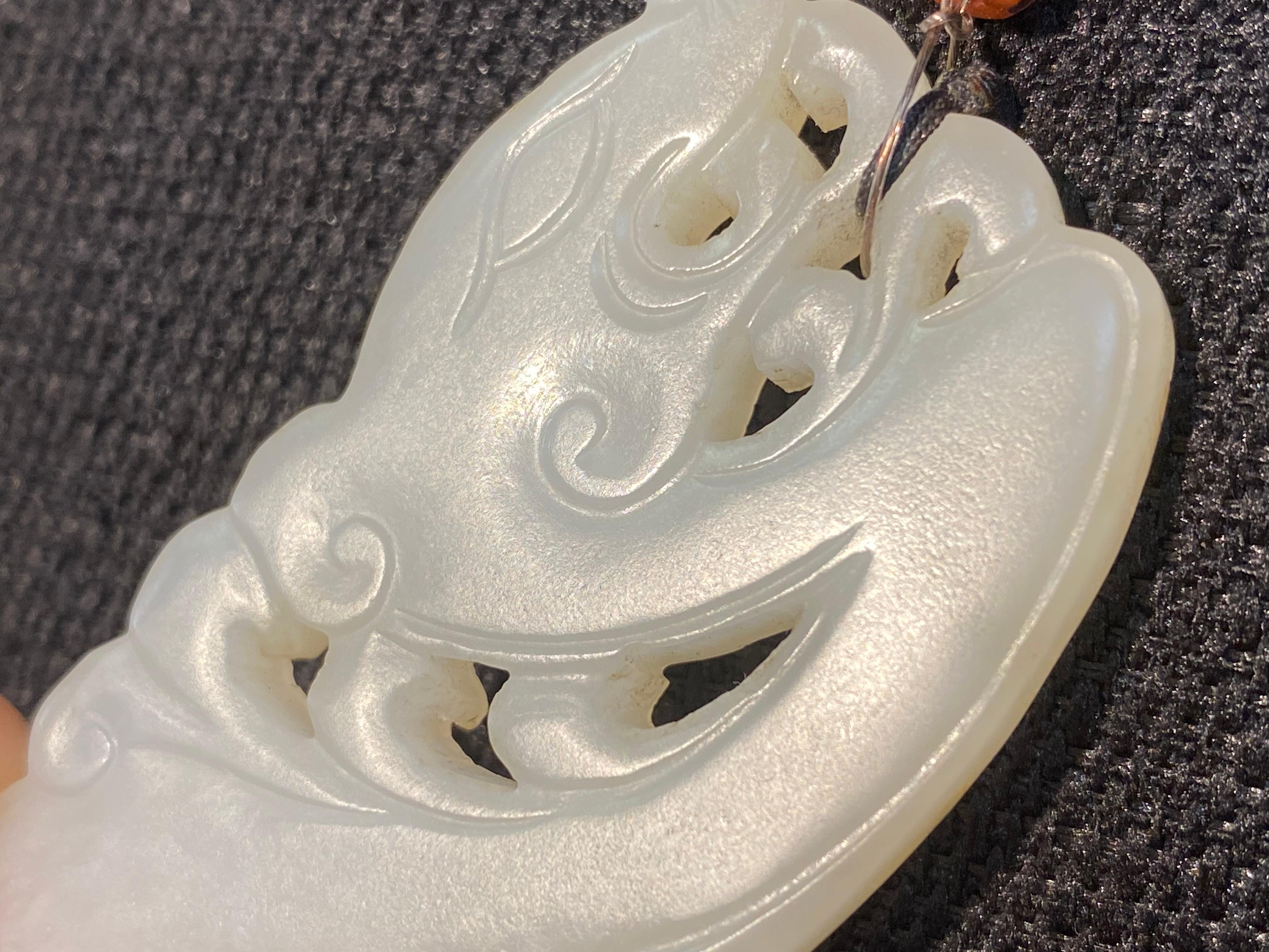 Jade Antique Chinese Ming white jade Dragon pendant/ Plaque