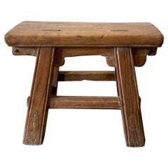 Mini taburete chino antiguo de madera de olmo, principios del siglo XX