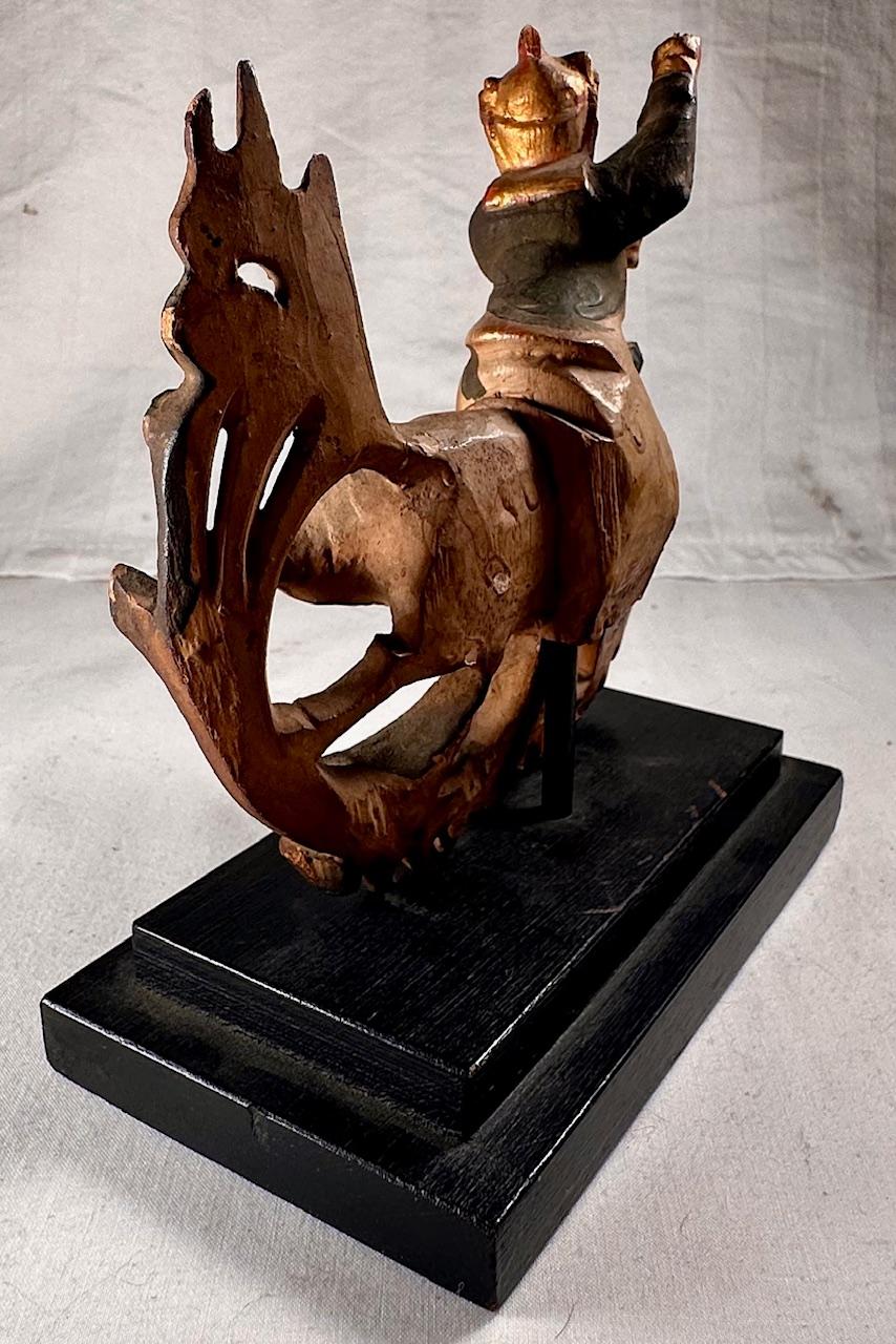 19th Century Antique Chinese Miniature Polychromed Wood Carved Statue on Stand