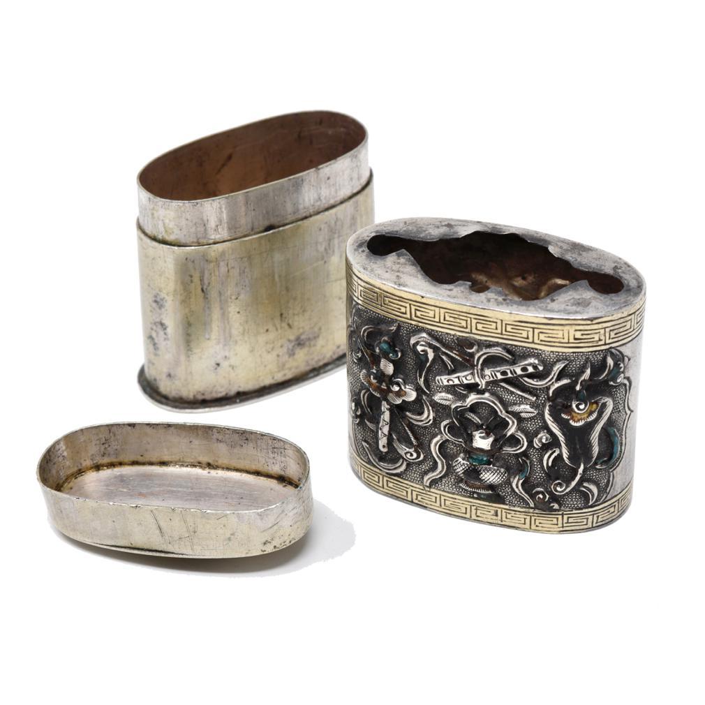 Antique Chinese Mixed Metal and Enamel Opium Box In Good Condition For Sale In Point Richmond, CA
