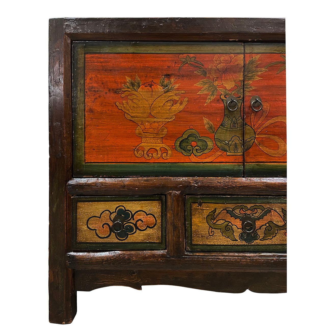 Painted Antique Chinese Mongolia Cabinet/Buffet Table, Sideboard