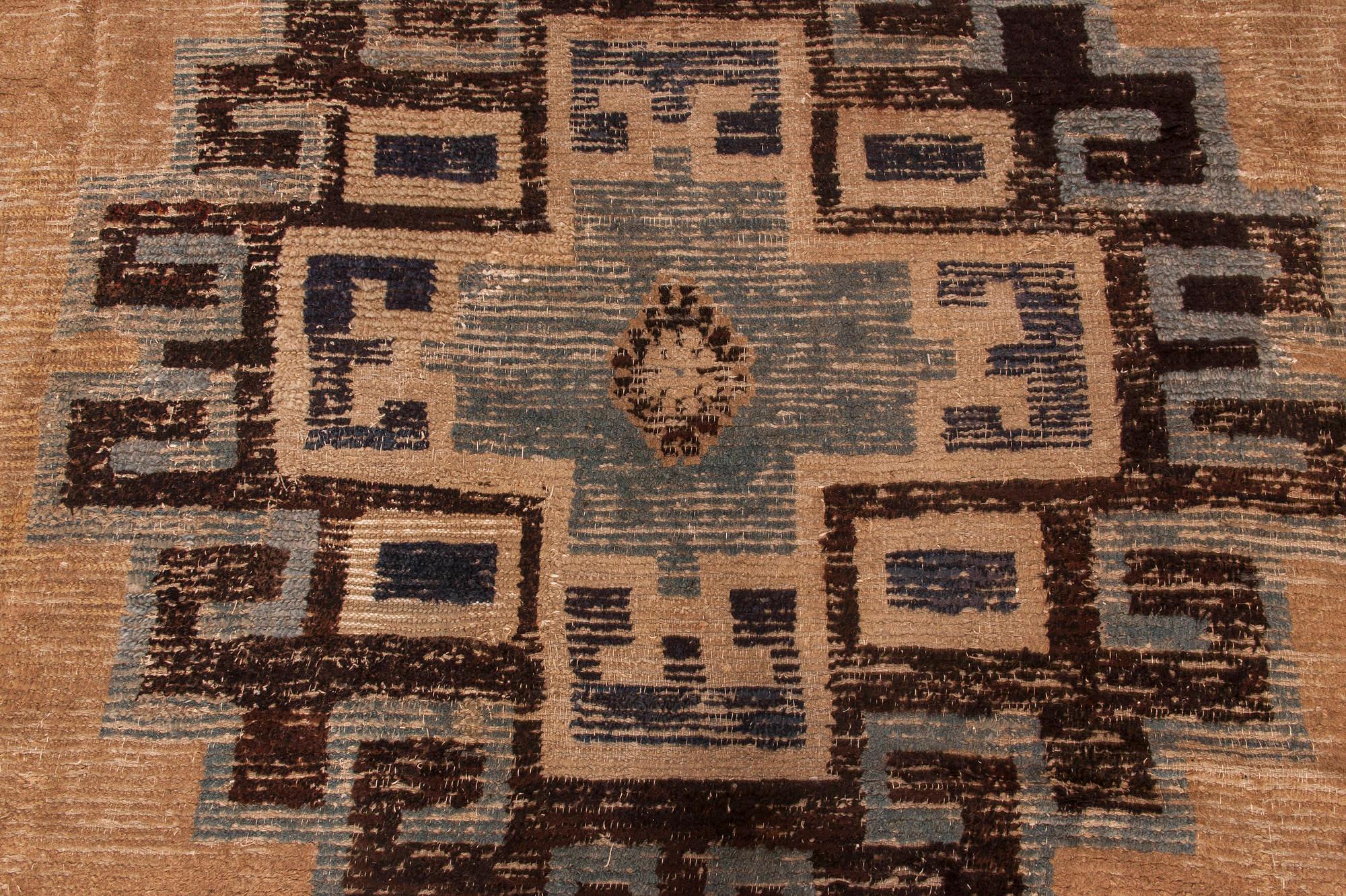 Hand-Knotted Antique Chinese Mongolian Handwoven Wool Rug For Sale