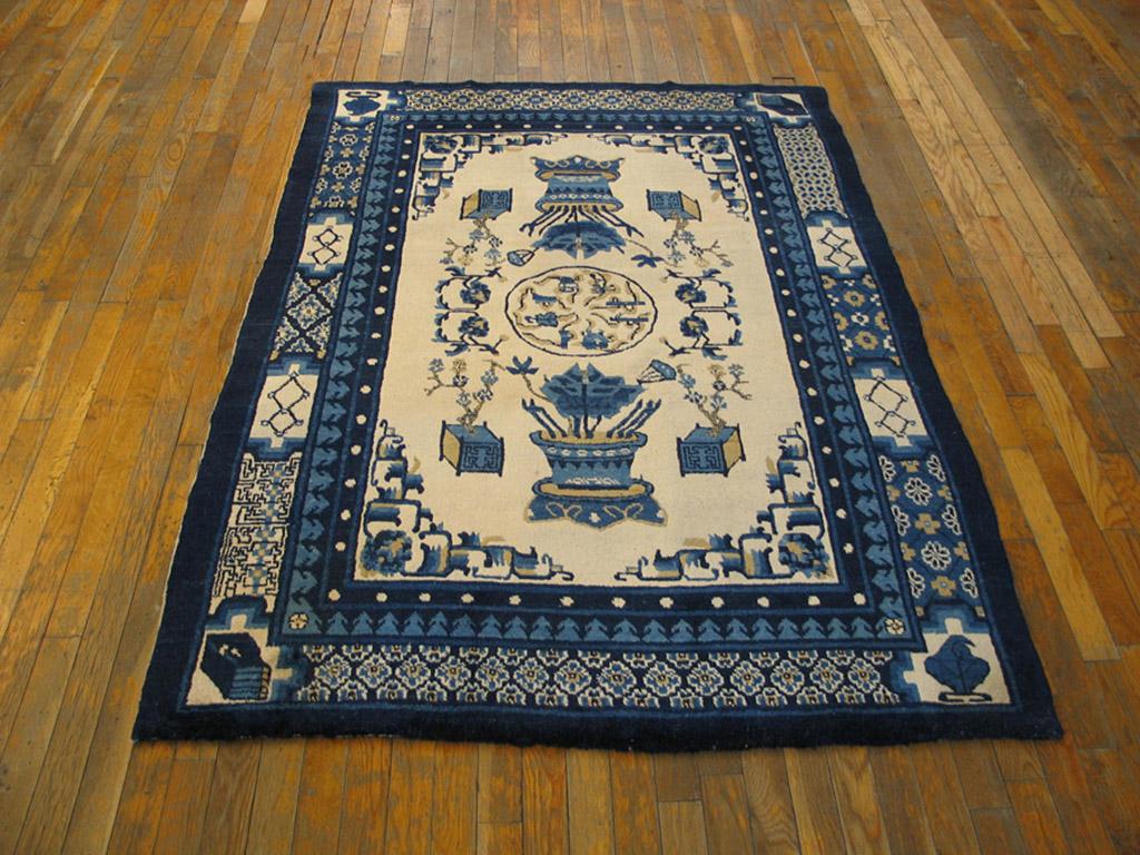 Late 19th Century Early 20th Century N. Chinese Mongolian Carpet ( 4'3