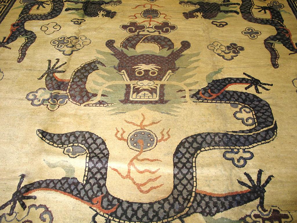 Late 19th Century 19th Century Chinese Mongolian Dragon Carpet  ( 9'8