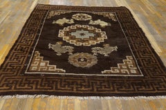 1900s Brown Medallion Antique Chinese Mongolian Rug 5' 9''x7' 10'' Wool Carpet