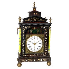 Antique Chinese Mother of Pearl Inlaid Automaton Figure Enamel Bracket Clock