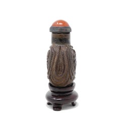 Antique Chinese Moulded Tangerine Skin and Wood "Good Fragrance" Snuff Bottle