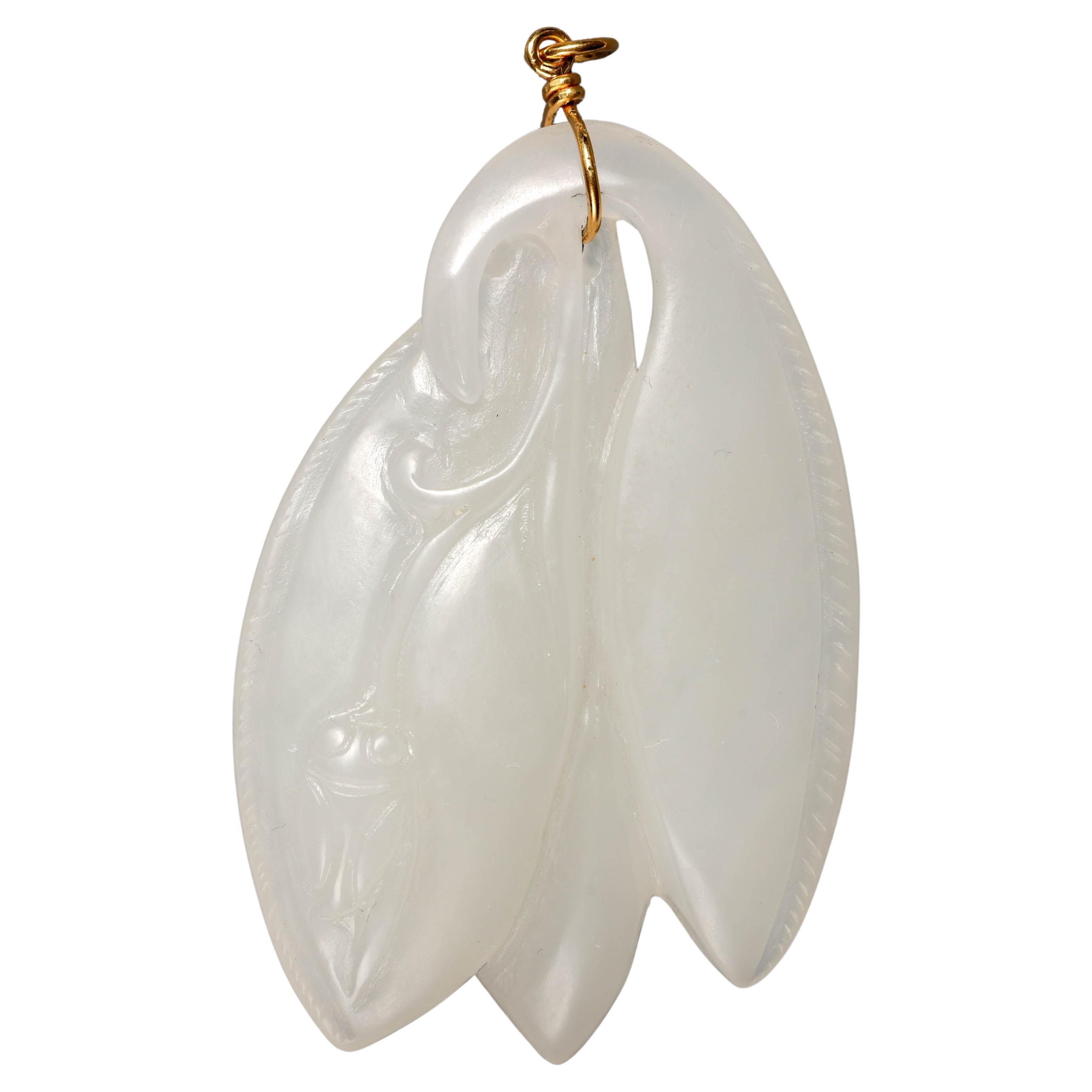 Antique Chinese Mutton Fat White Nephrite Jade Pendant Certified  For Sale