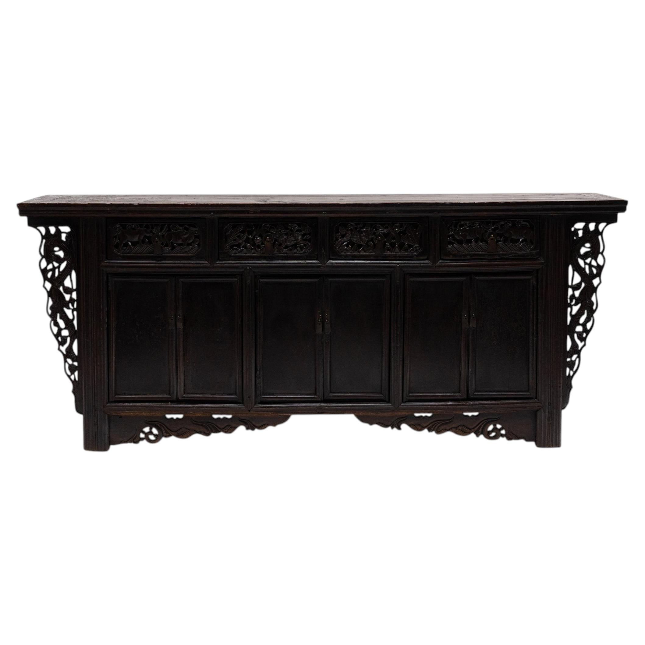 Antique Chinese Mythical Qilin & Buffalo Coffer, 19th Century For Sale