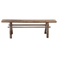 Antique Natural Elm Wood Bench