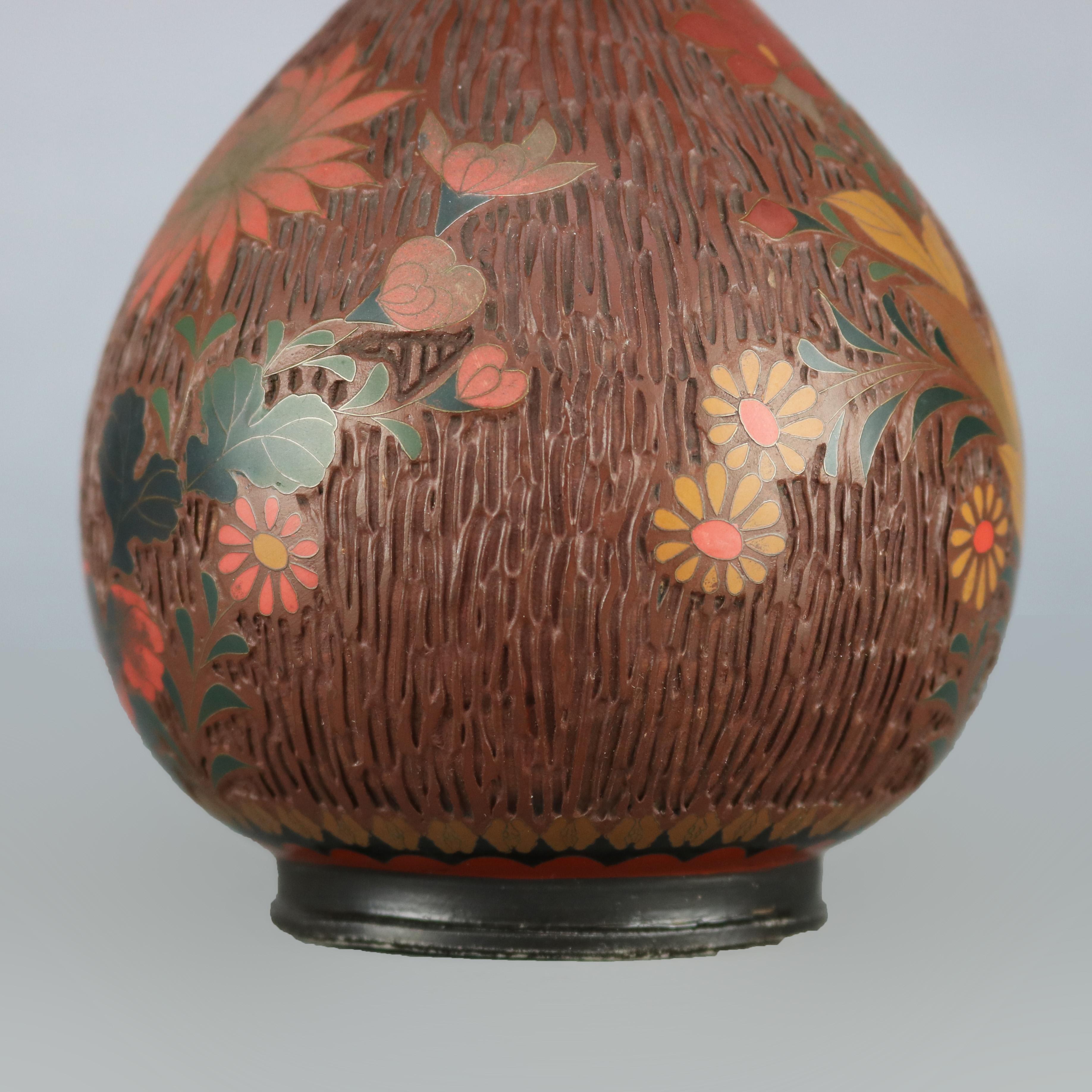 20th Century Antique Chinese Floral Cloisonné Enameled Bud Vase, circa 1900 For Sale
