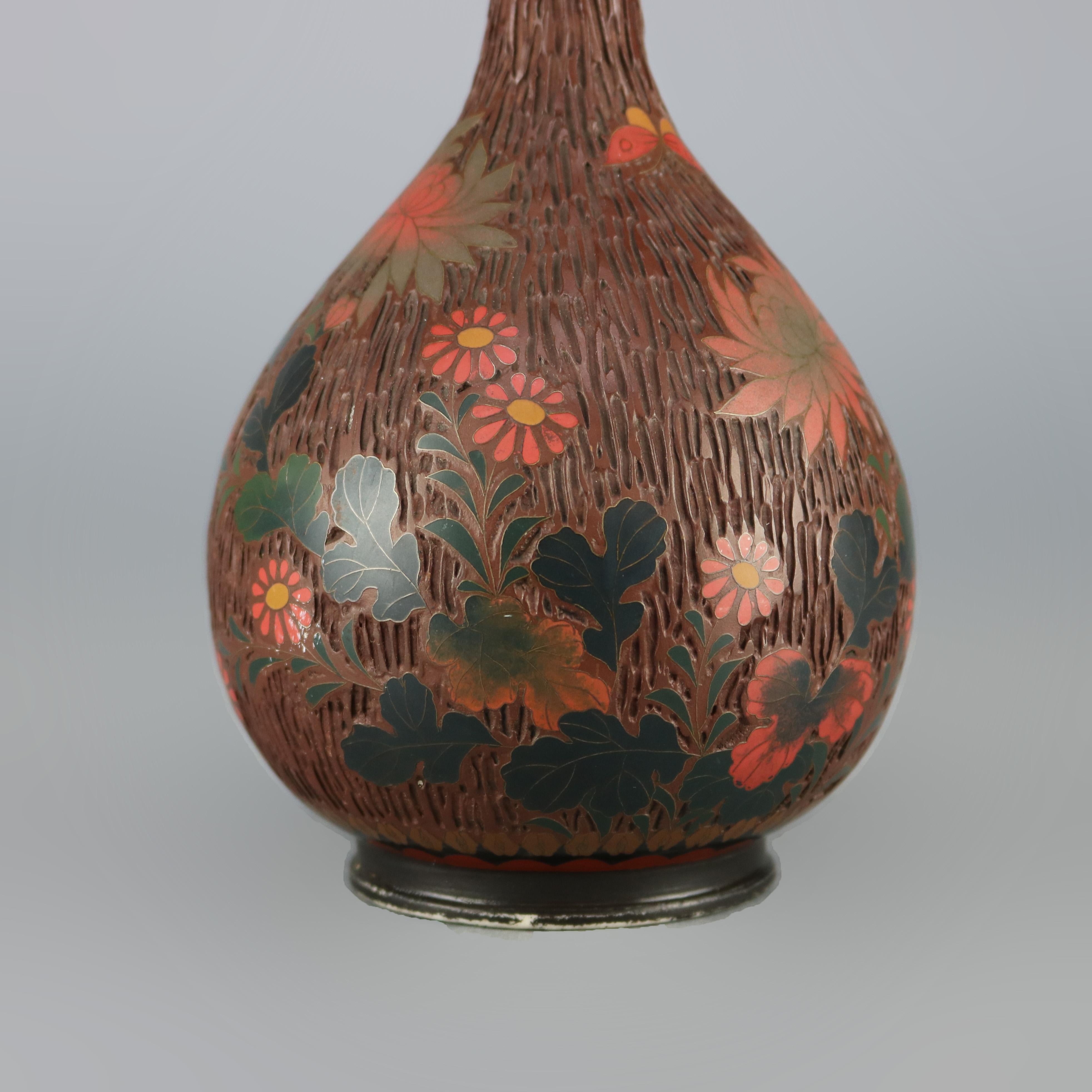 Metal Antique Chinese Floral Cloisonné Enameled Bud Vase, circa 1900 For Sale