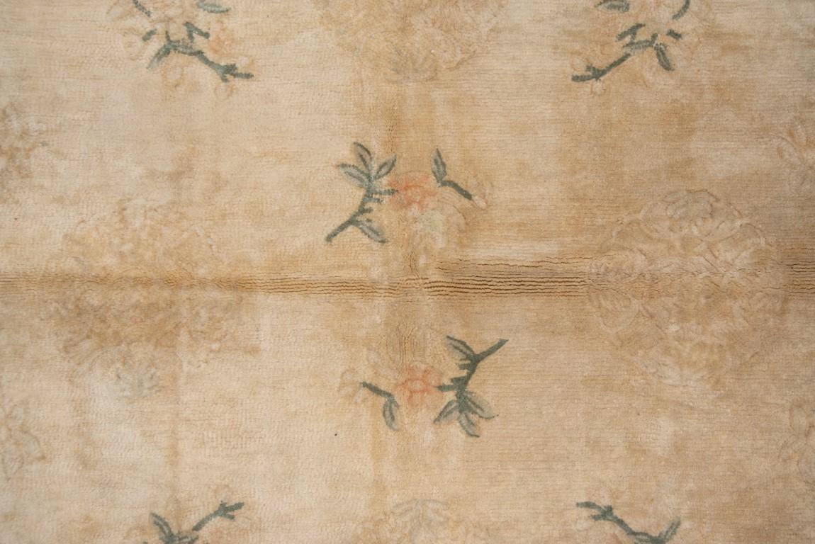 20th Century Antique Chinese Needlework Rug with Beige Field and Floral Design For Sale