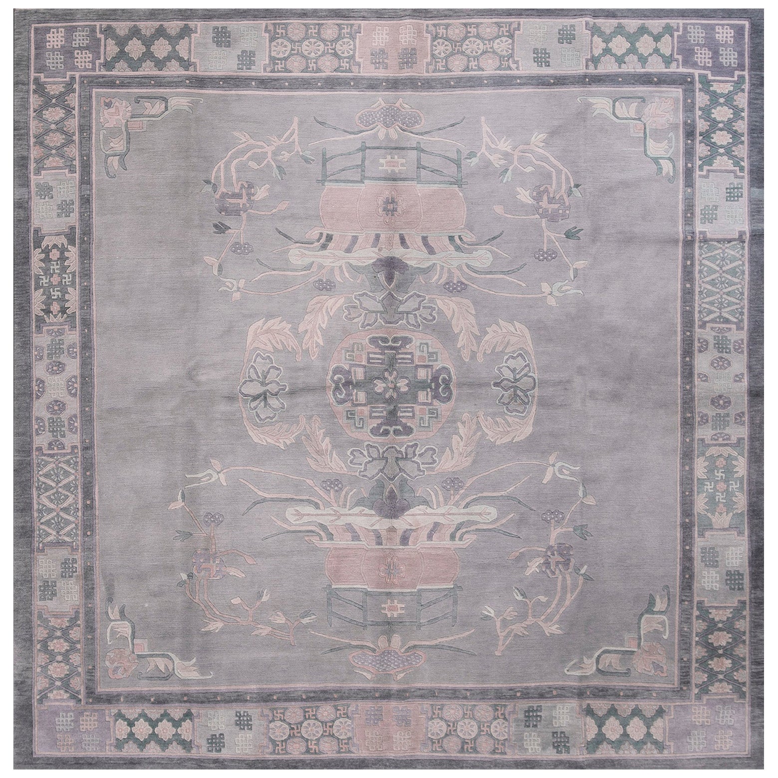 Tapis du Népal chinois ancien de 8' 3'' x 8' 8'' en vente