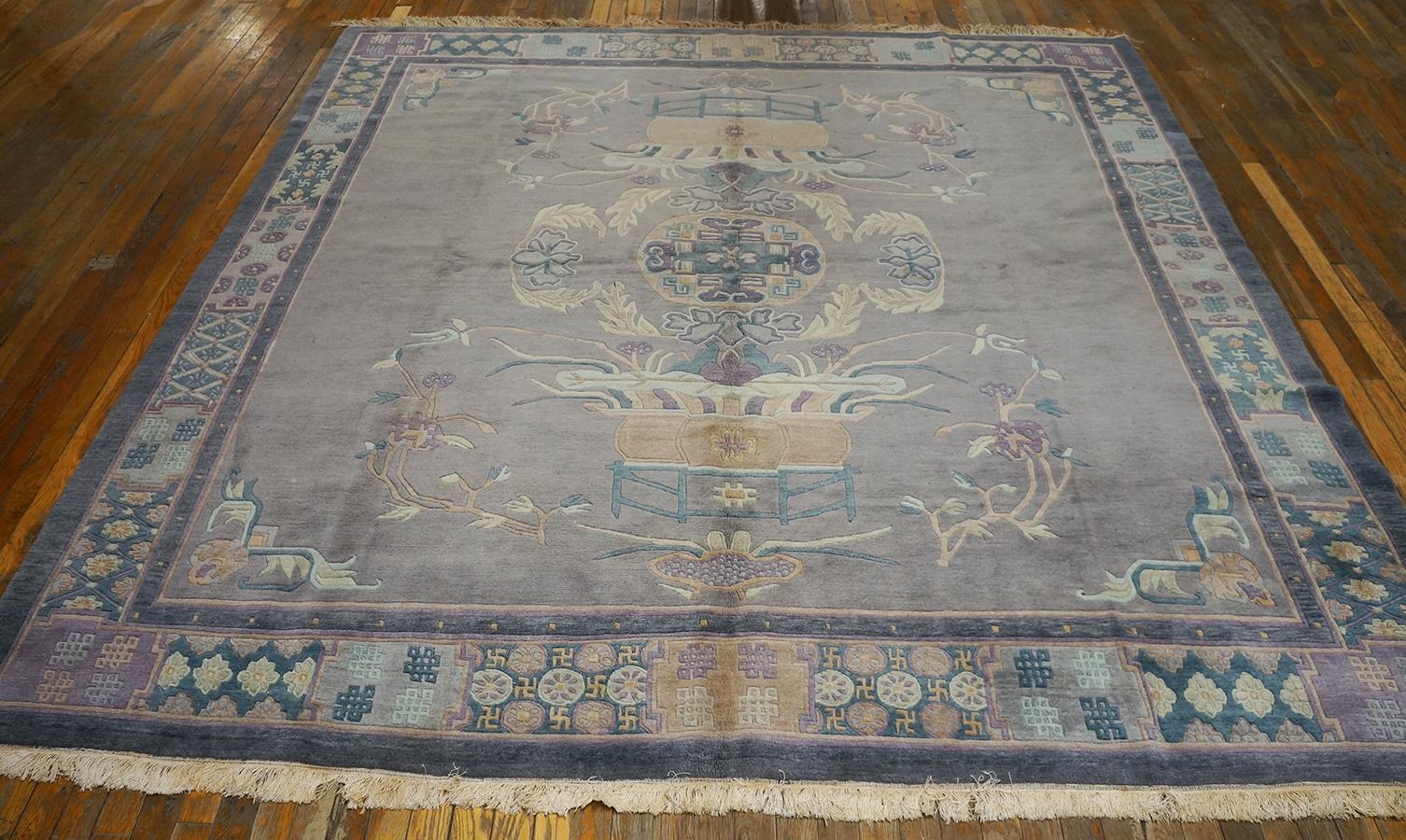 Antique Chinese Nepal rug, size: 8' 3'' x 8' 8''.
