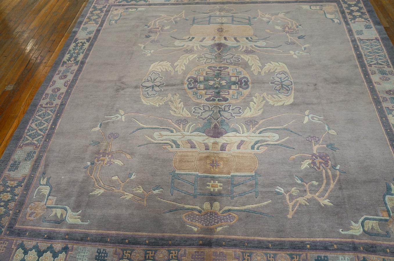 Hand-Knotted Antique Chinese Nepal Rug 8' 3'' x 8' 8'' For Sale