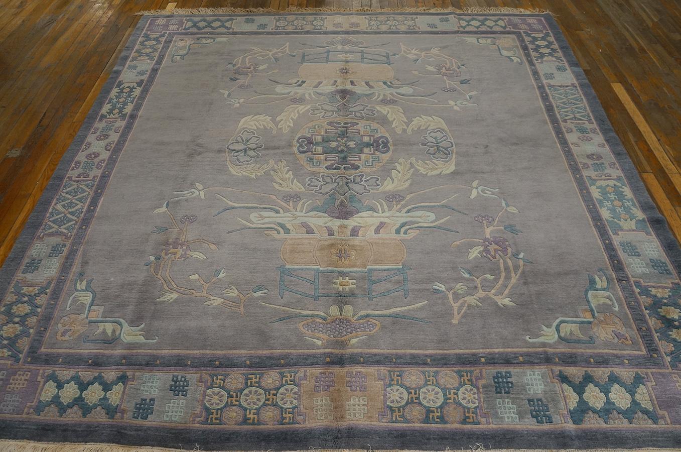 Antique Chinese Nepal Rug 8' 3'' x 8' 8'' In Excellent Condition For Sale In New York, NY