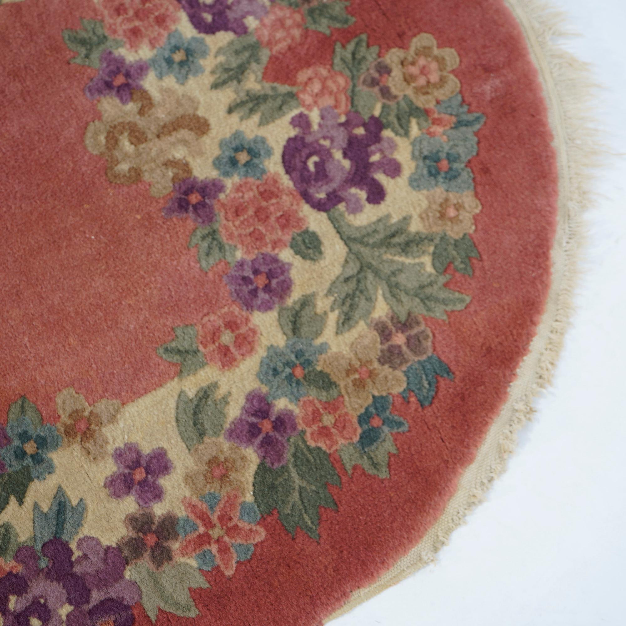 Antique Chinese Nichols Art Deco Floral Wool Rug, Oval, Circa 1920 6
