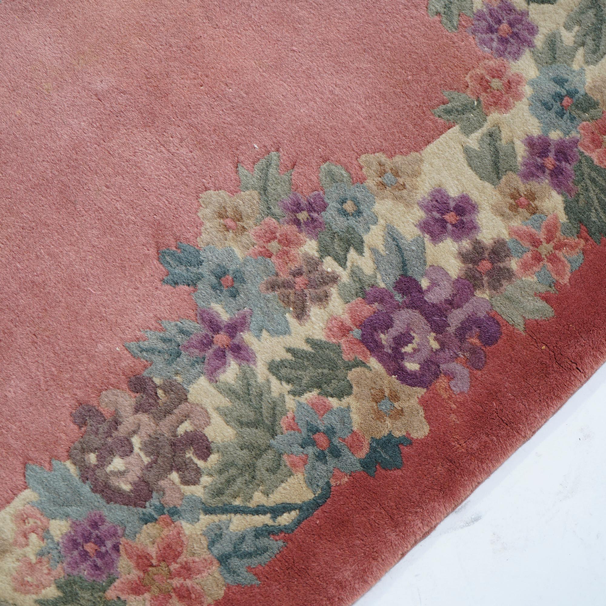Antique Chinese Nichols Art Deco Floral Wool Rug, Oval, Circa 1920 7