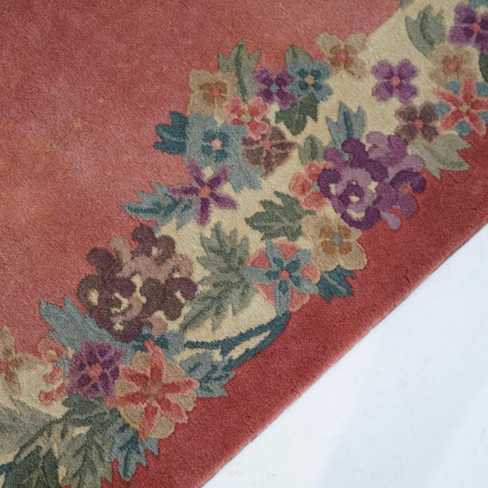 Antique Chinese Nichols Art Deco Floral Wool Rug, Oval, Circa 1920 8
