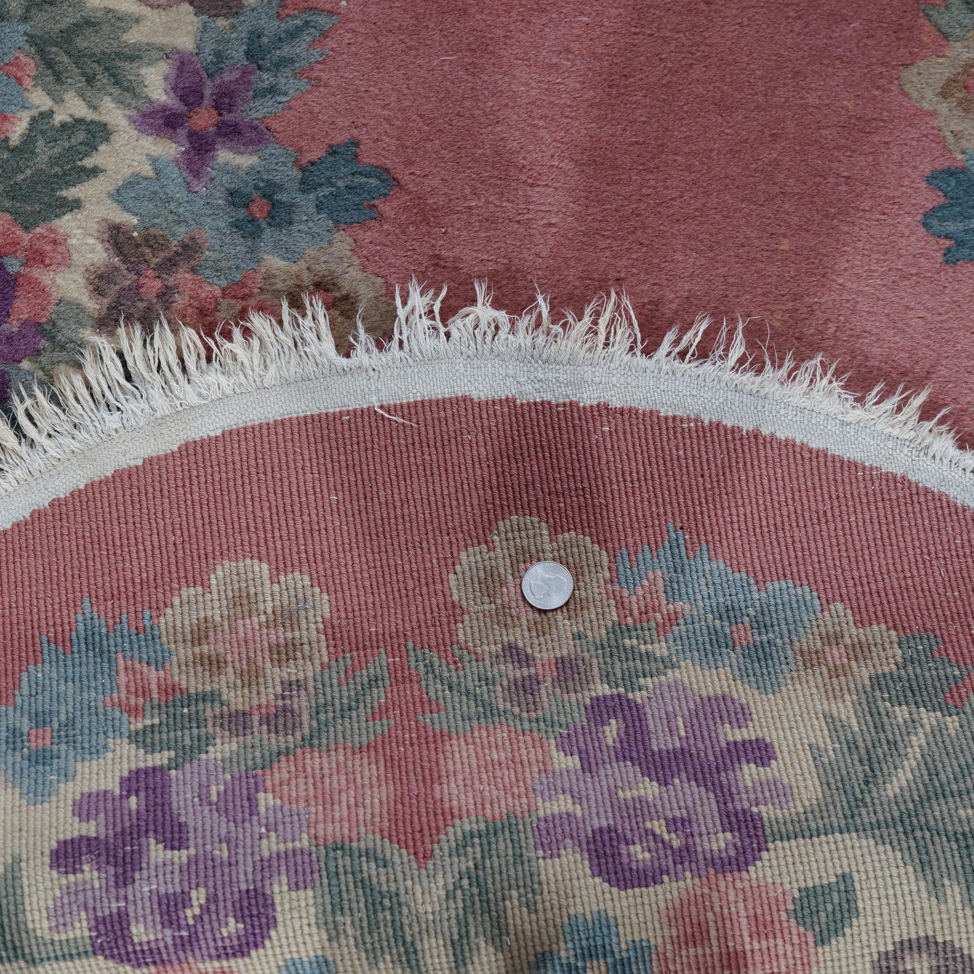 Antique Chinese Nichols Art Deco Floral Wool Rug, Oval, Circa 1920 9