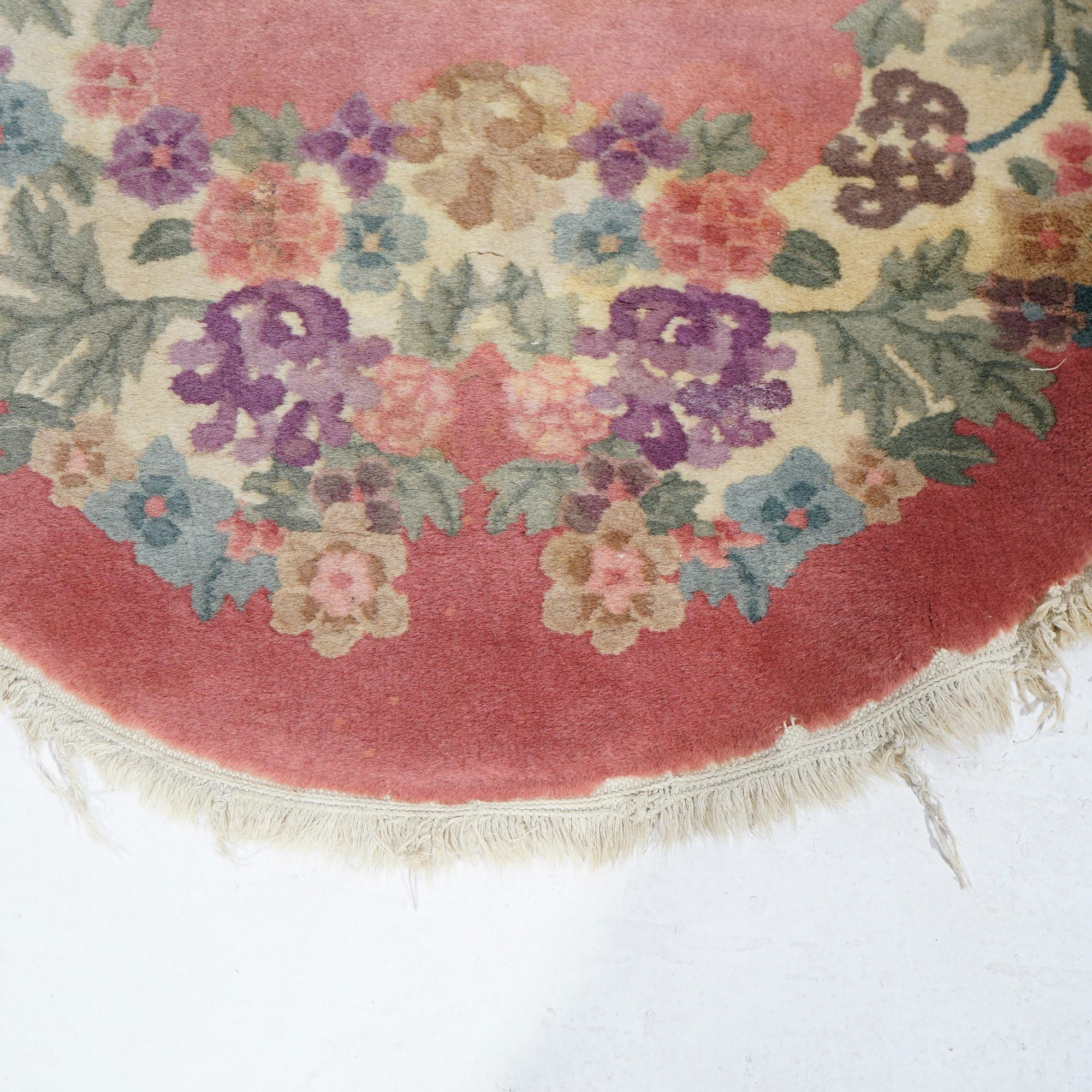 Antique Chinese Nichols Art Deco Floral Wool Rug, Oval, Circa 1920 In Good Condition In Big Flats, NY
