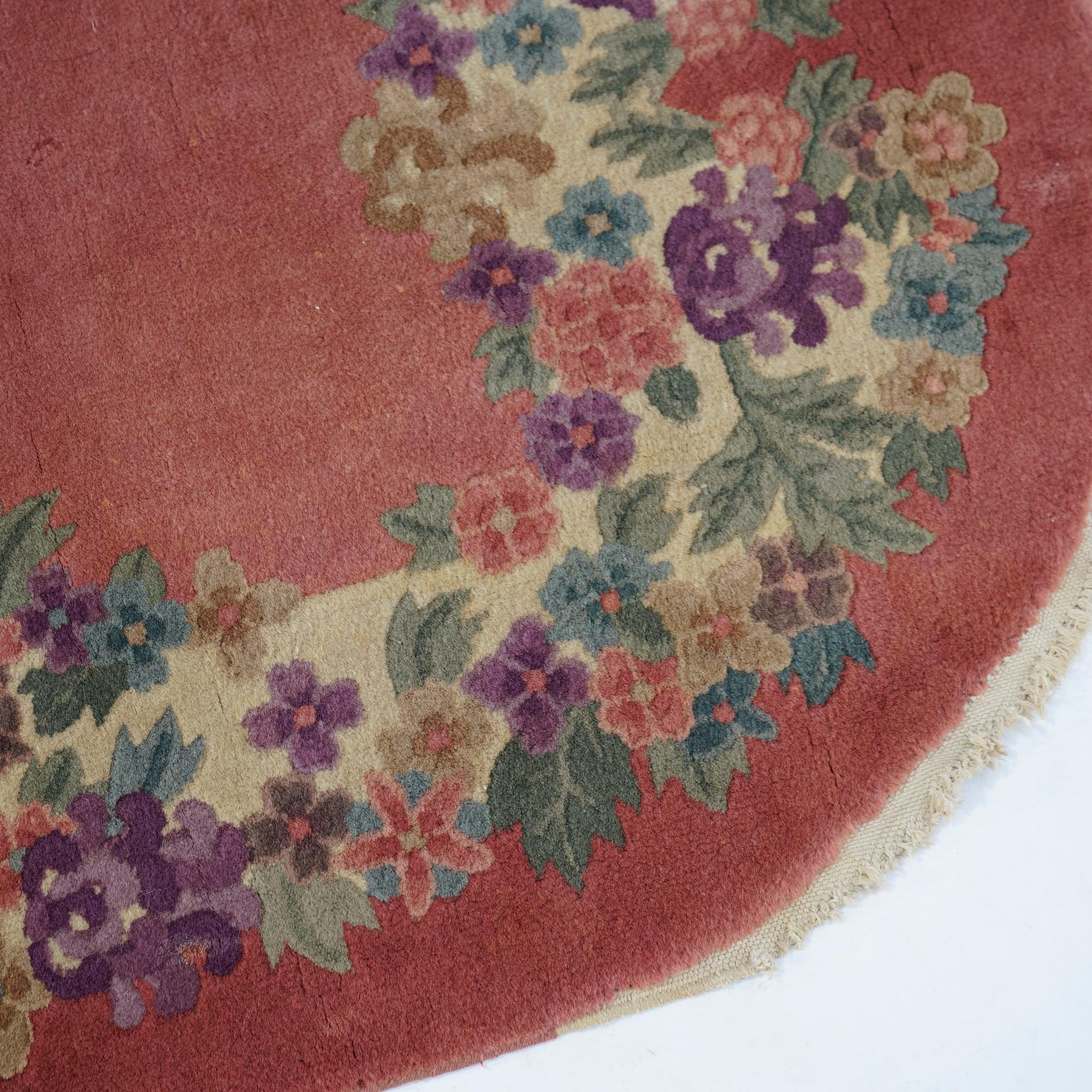20th Century Antique Chinese Nichols Art Deco Floral Wool Rug, Oval, Circa 1920