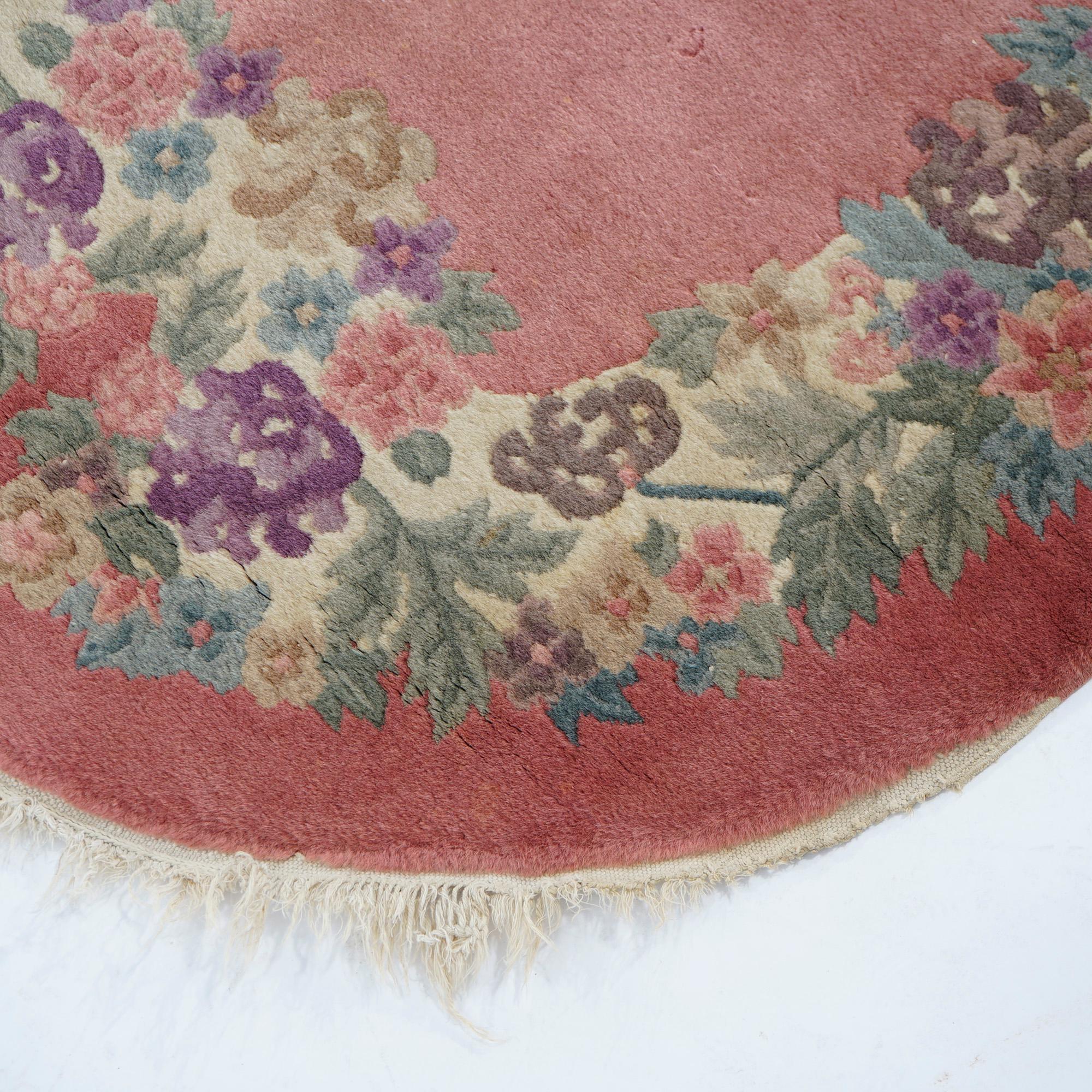 Antique Chinese Nichols Art Deco Floral Wool Rug, Oval, Circa 1920 2