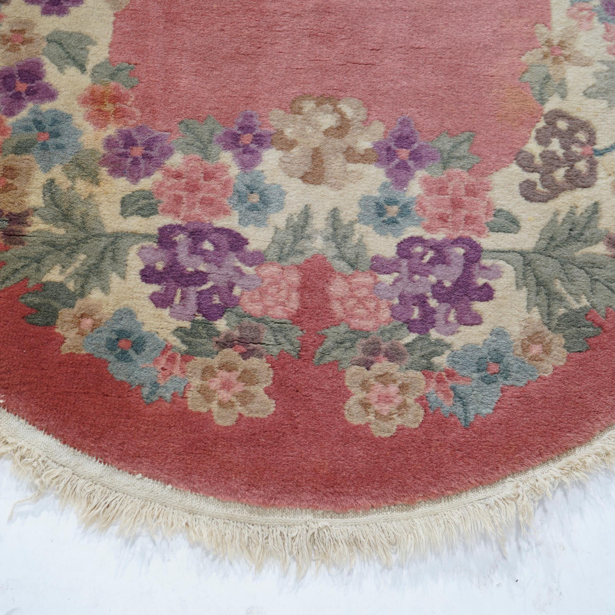 Antique Chinese Nichols Art Deco Floral Wool Rug, Oval, Circa 1920 2