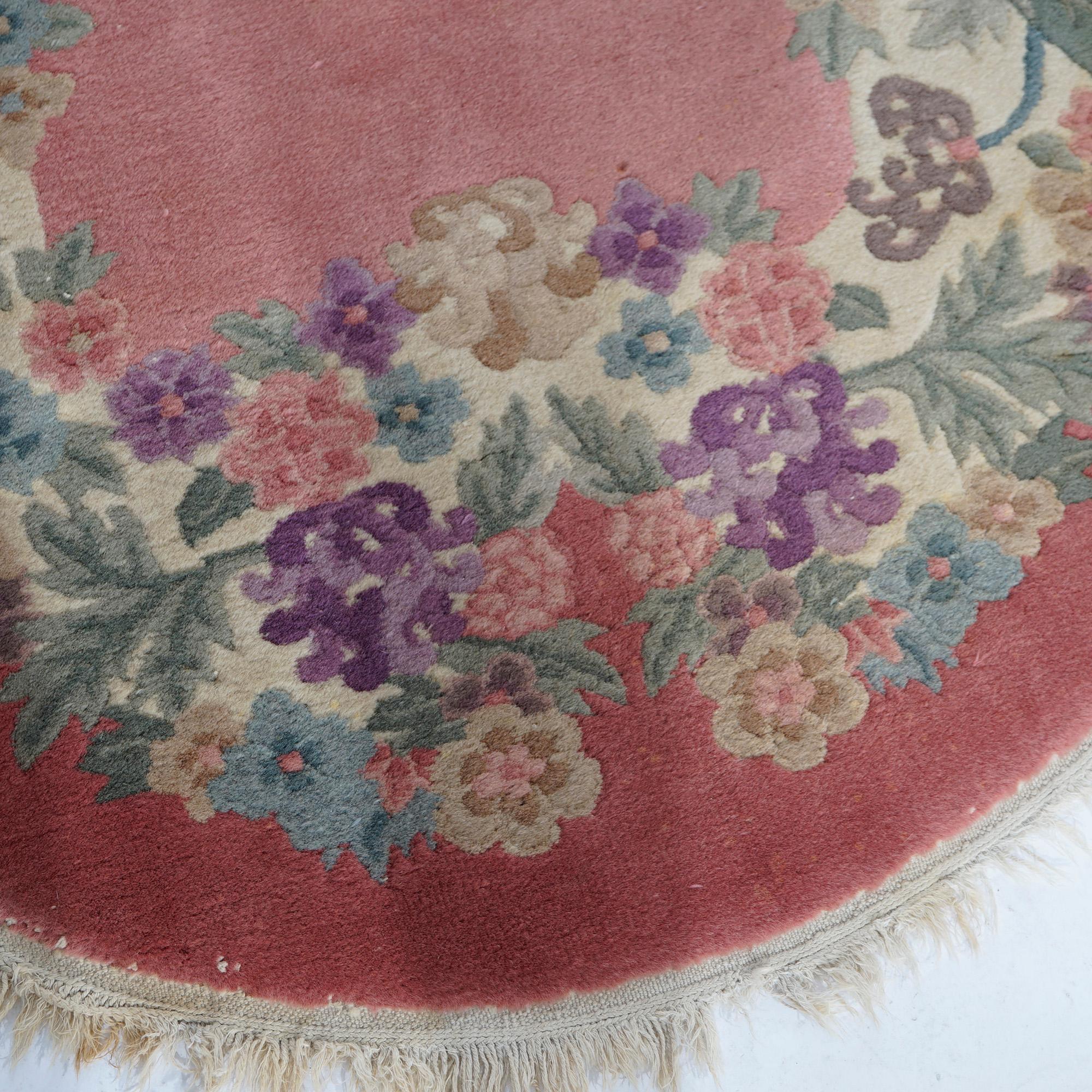 Antique Chinese Nichols Art Deco Floral Wool Rug, Oval, Circa 1920 4