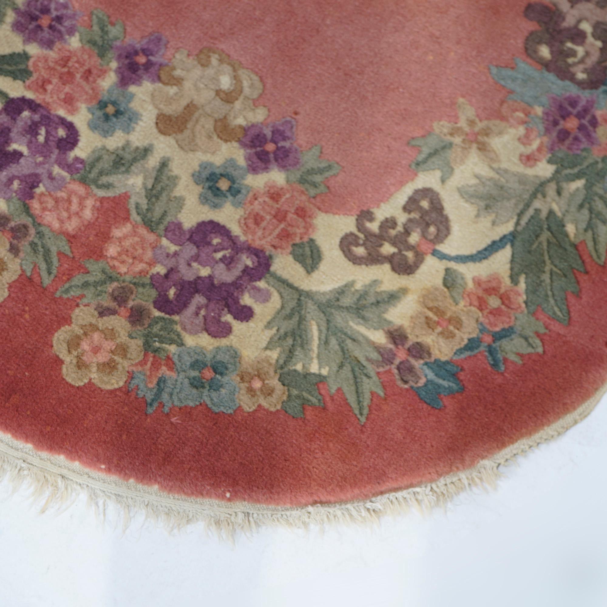 Antique Chinese Nichols Art Deco Floral Wool Rug, Oval, Circa 1920 5