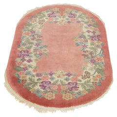 Antique Chinese Nichols Art Deco Floral Wool Rug, Oval, Circa 1920